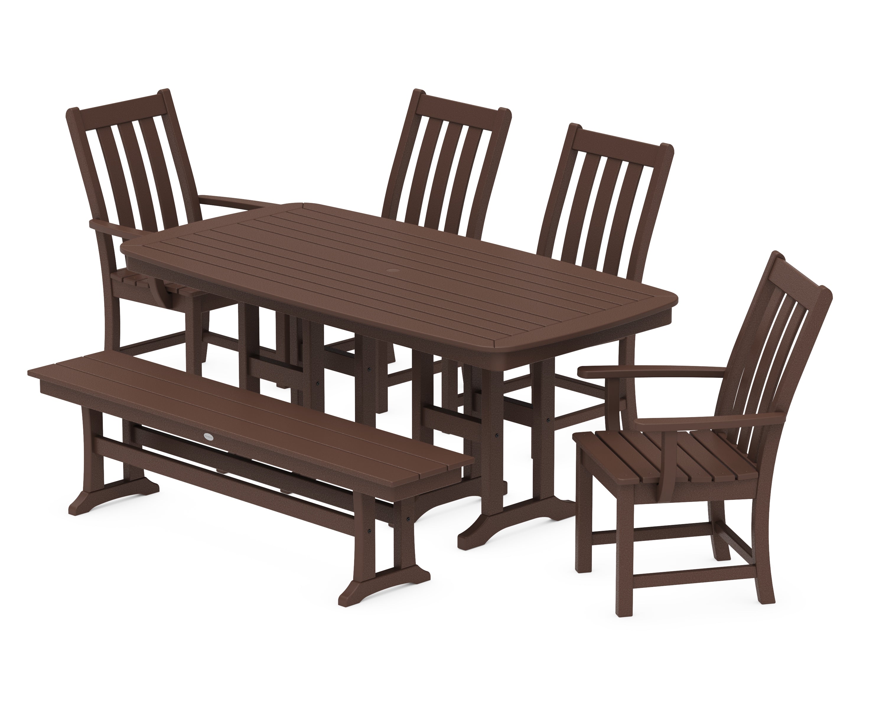 POLYWOOD® Vineyard 6-Piece Dining Set with Bench in Mahogany