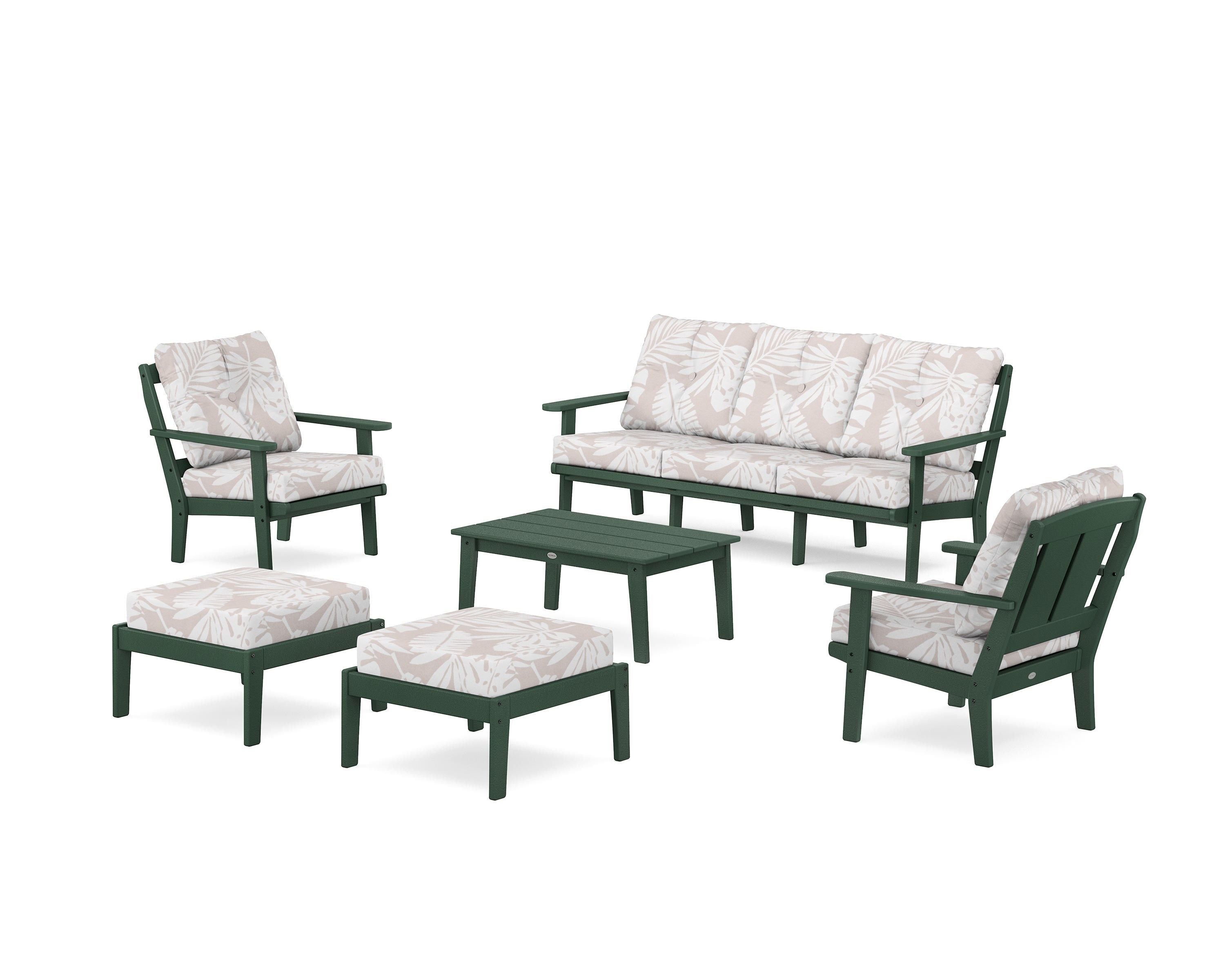 POLYWOOD® Mission 6-Piece Lounge Sofa Set in Green / Leaf Dune Burlap