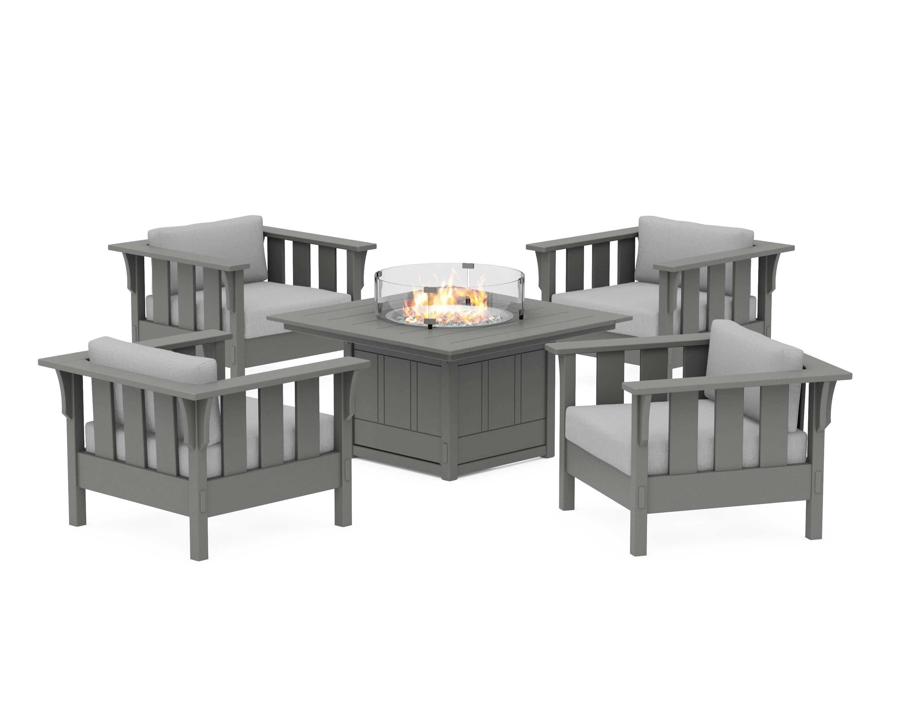 Martha Stewart by POLYWOOD® Acadia 5-Piece Deep Seating Set with Fire Pit Table in Slate Grey / Granite