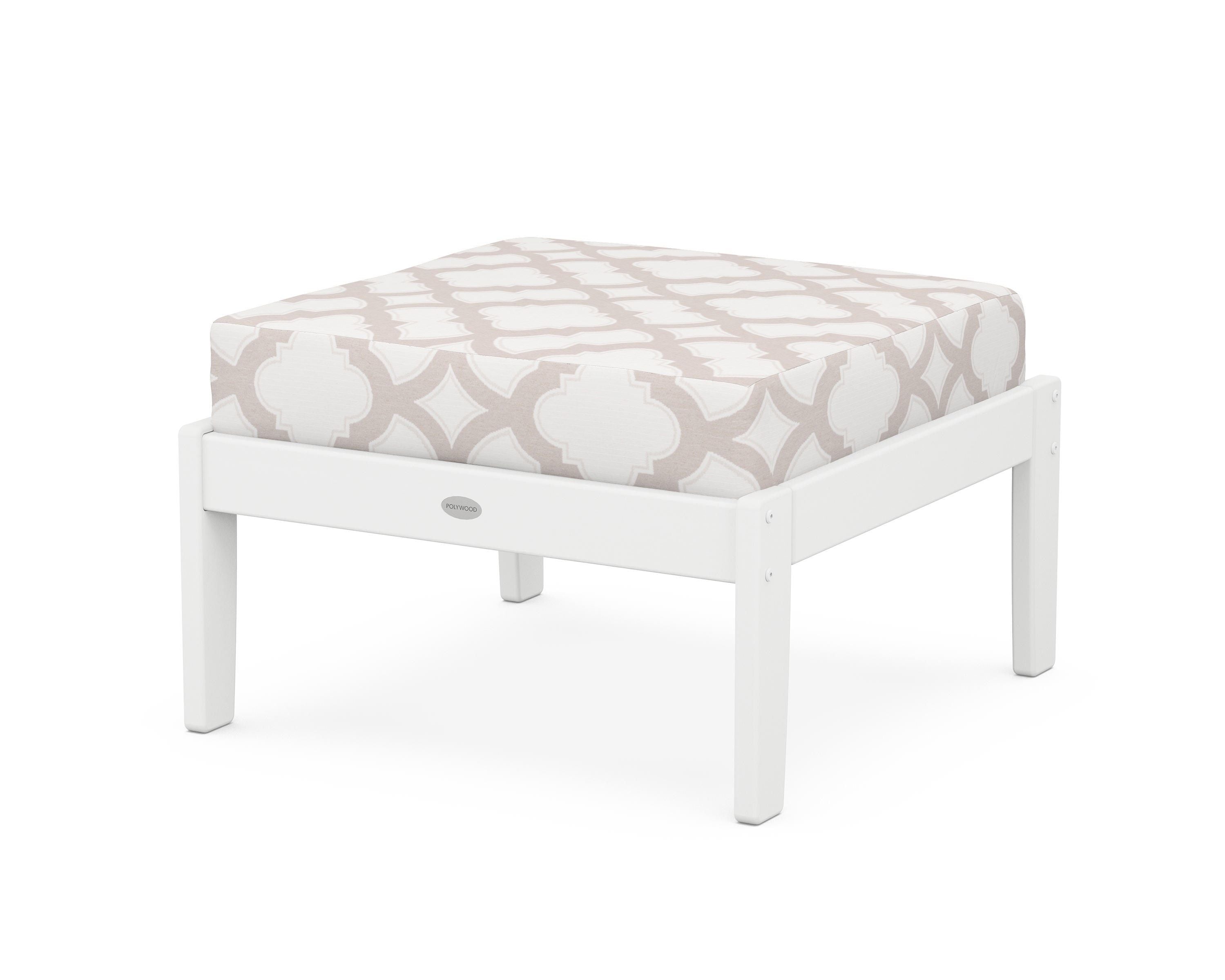 POLYWOOD® Braxton Deep Seating Ottoman in White / Trellis Dune Burlap