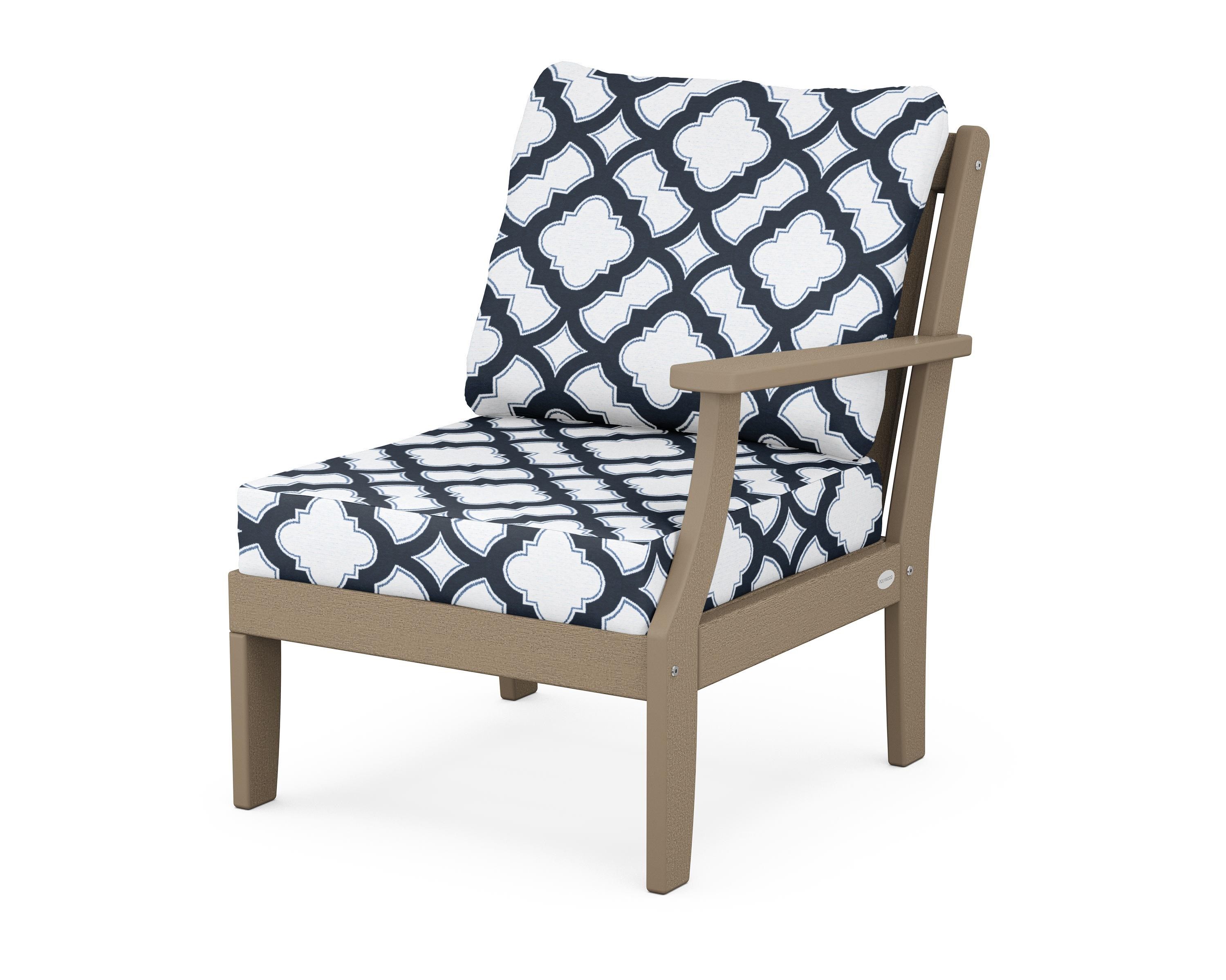 POLYWOOD® Braxton Modular Right Arm Chair in Vintage Sahara / Trellis Marine Indigo