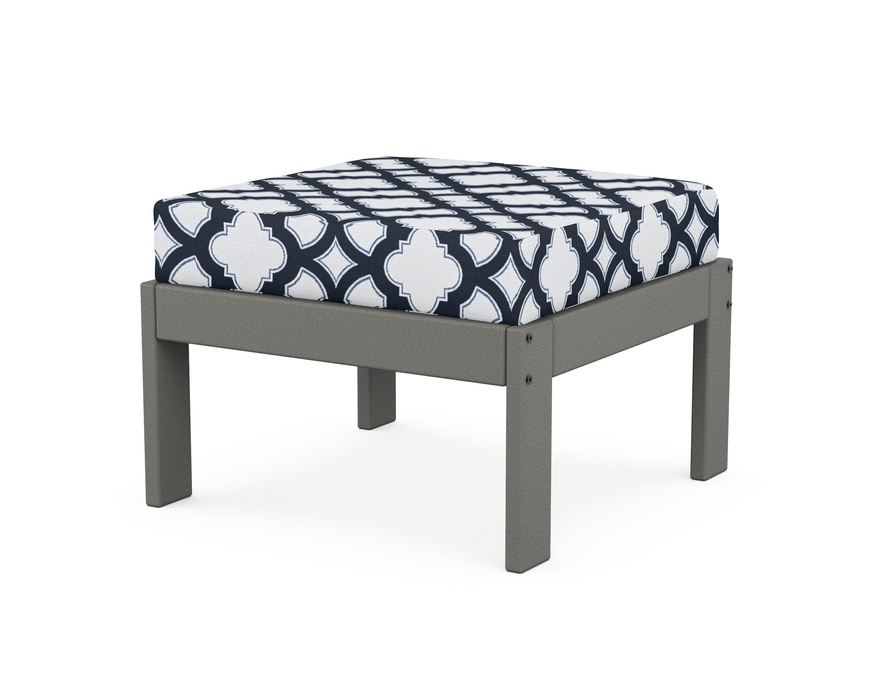 POLYWOOD® Vineyard Modular Ottoman in Slate Grey / Trellis Marine Indigo