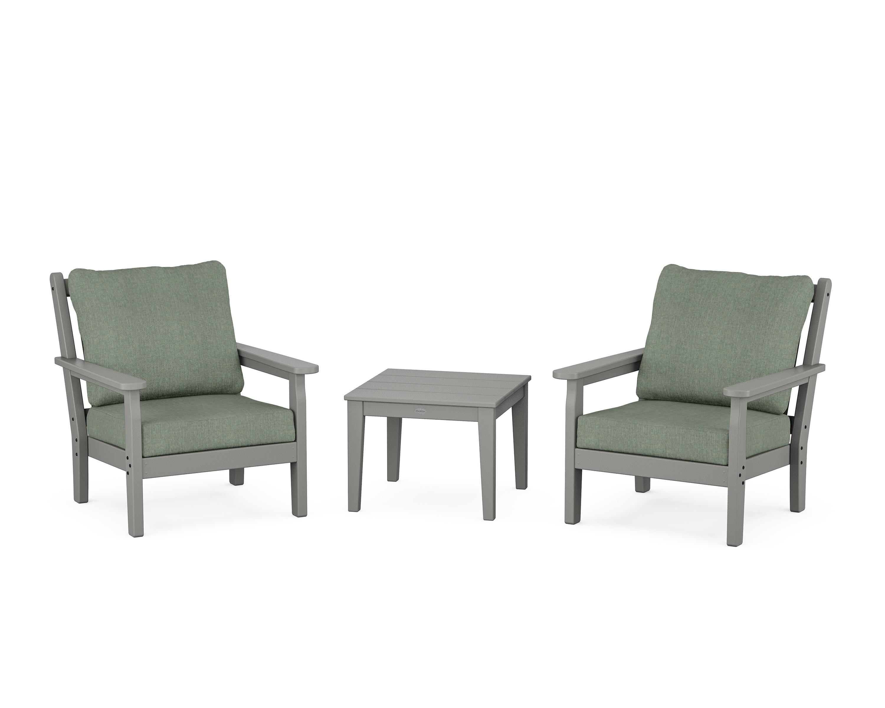 POLYWOOD® Chippendale 3-Piece Deep Seating Set in Slate Grey / Cast Sage