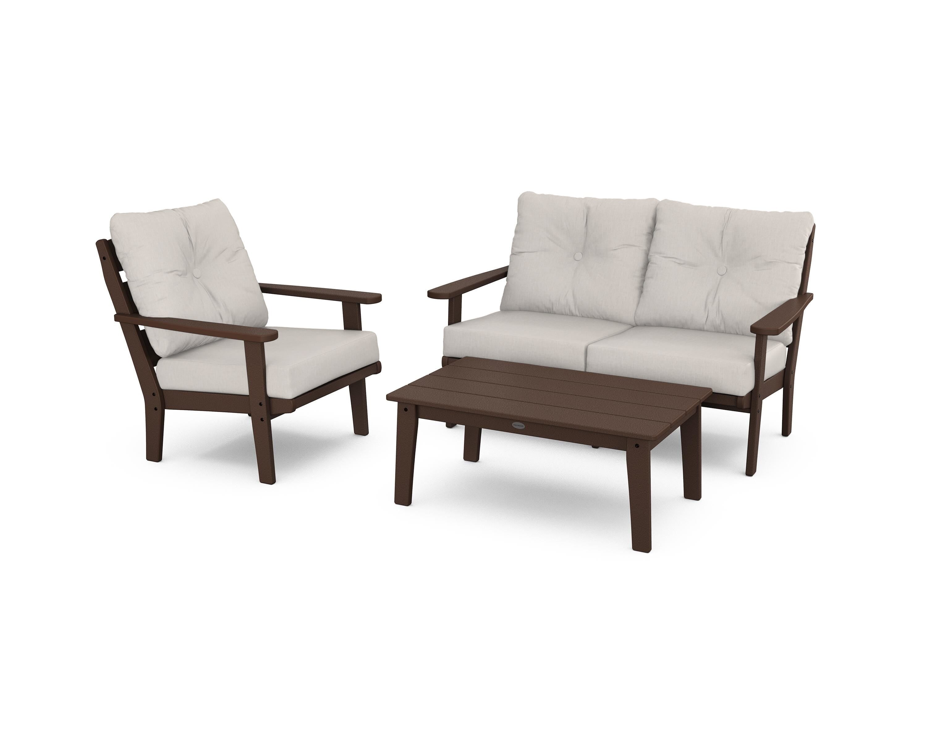 POLYWOOD® Lakeside 3-Piece Deep Seating Set in Mahogany / Cast Ash
