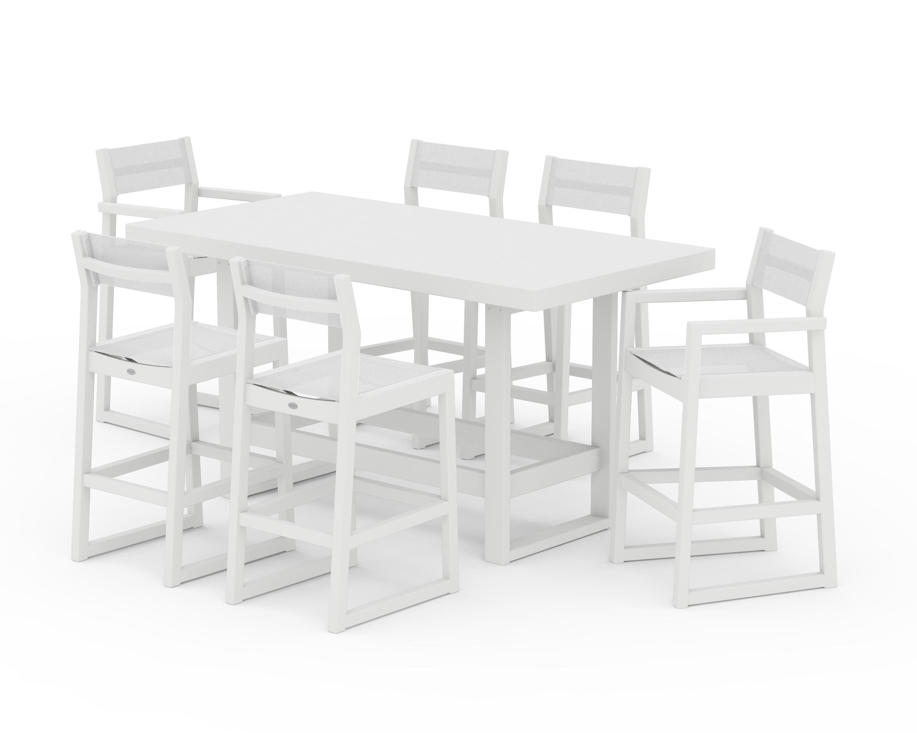 POLYWOOD® EDGE Sling 7-Piece Bar Table Set in White / White Sling