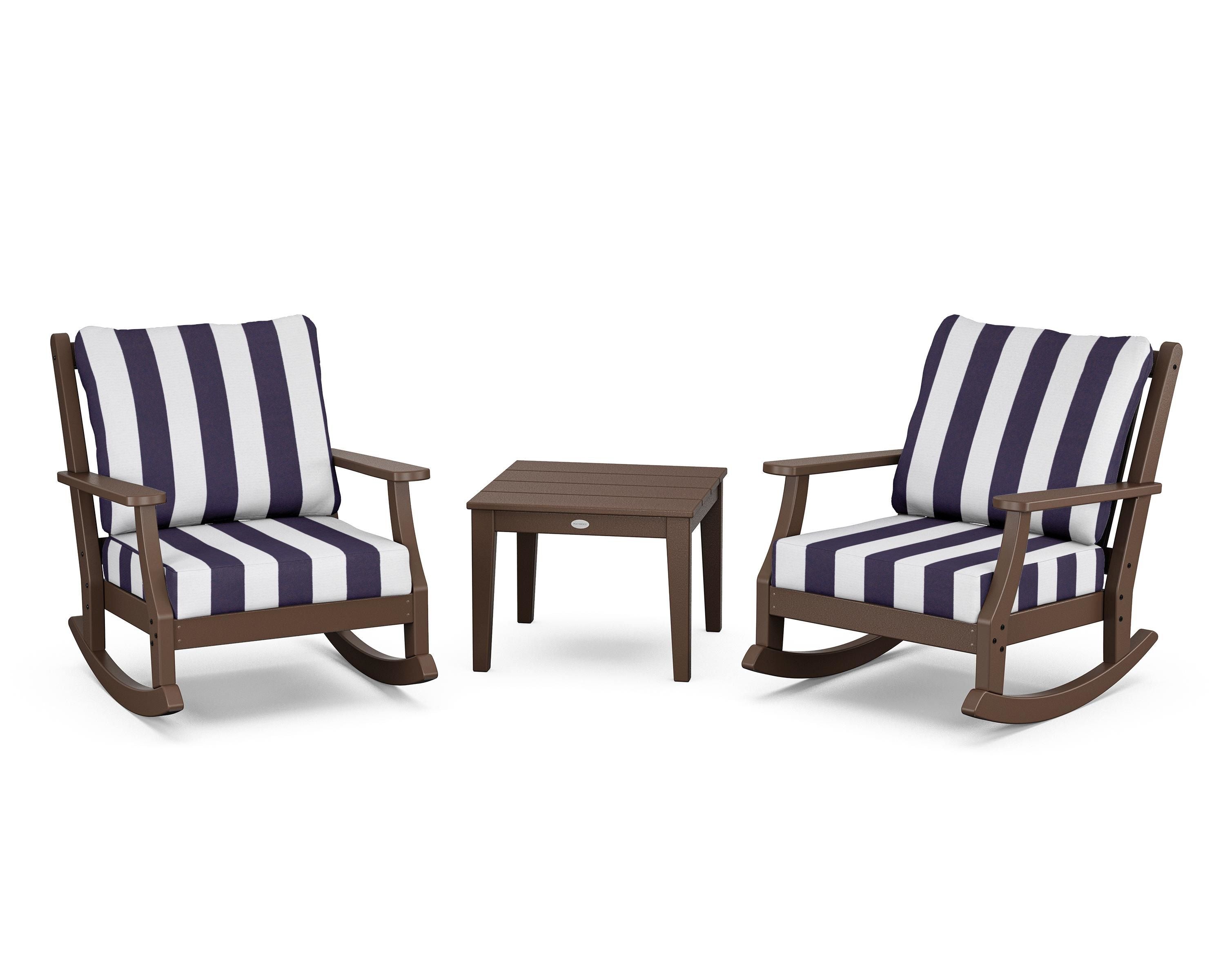 Country Living Wovendale 3-Piece Deep Seating Rocker Set in Mahogany / Cabana Stripe Navy