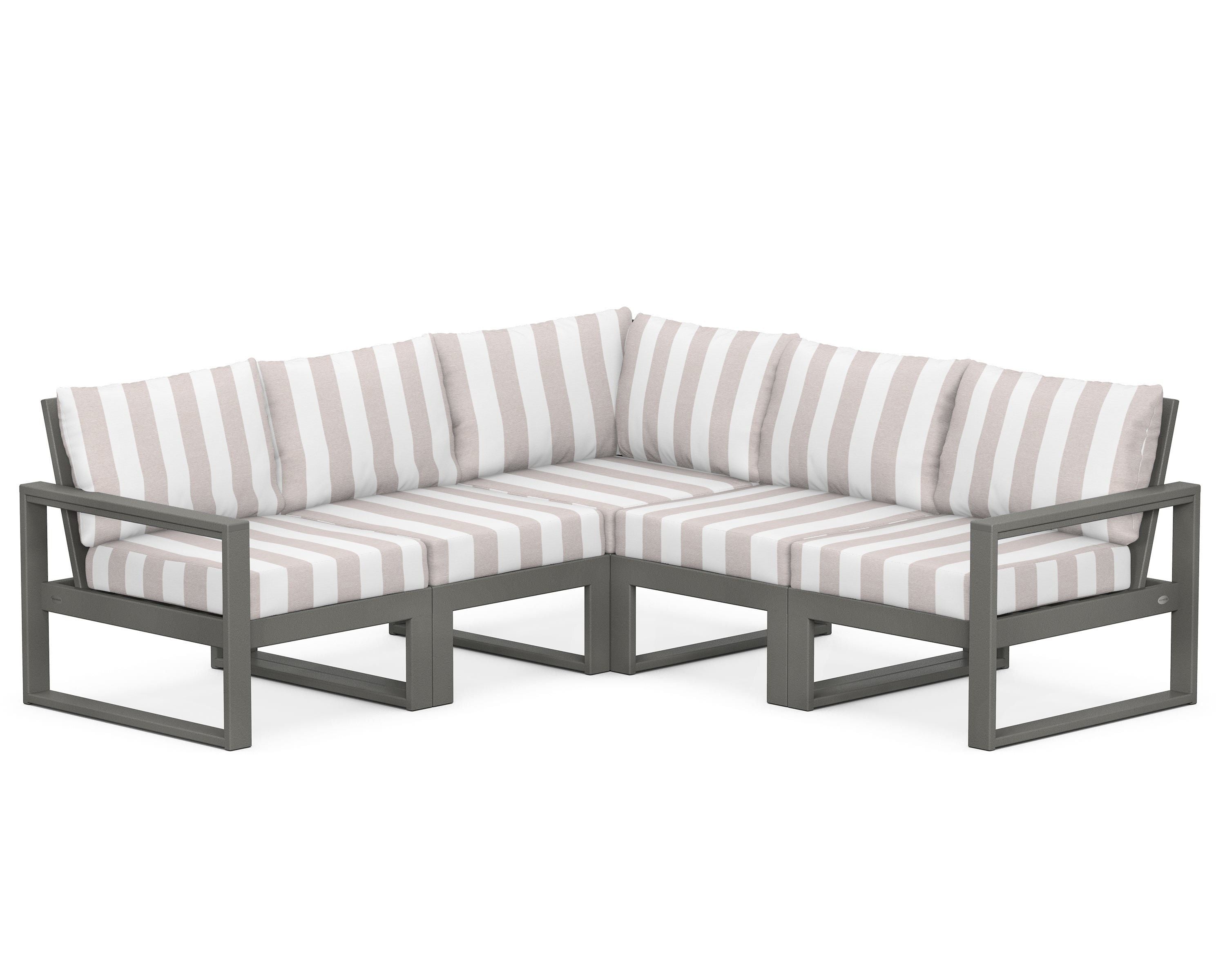 POLYWOOD® EDGE 5-Piece Modular Deep Seating Set in Slate Grey / Cabana Stripe Dune Burlap