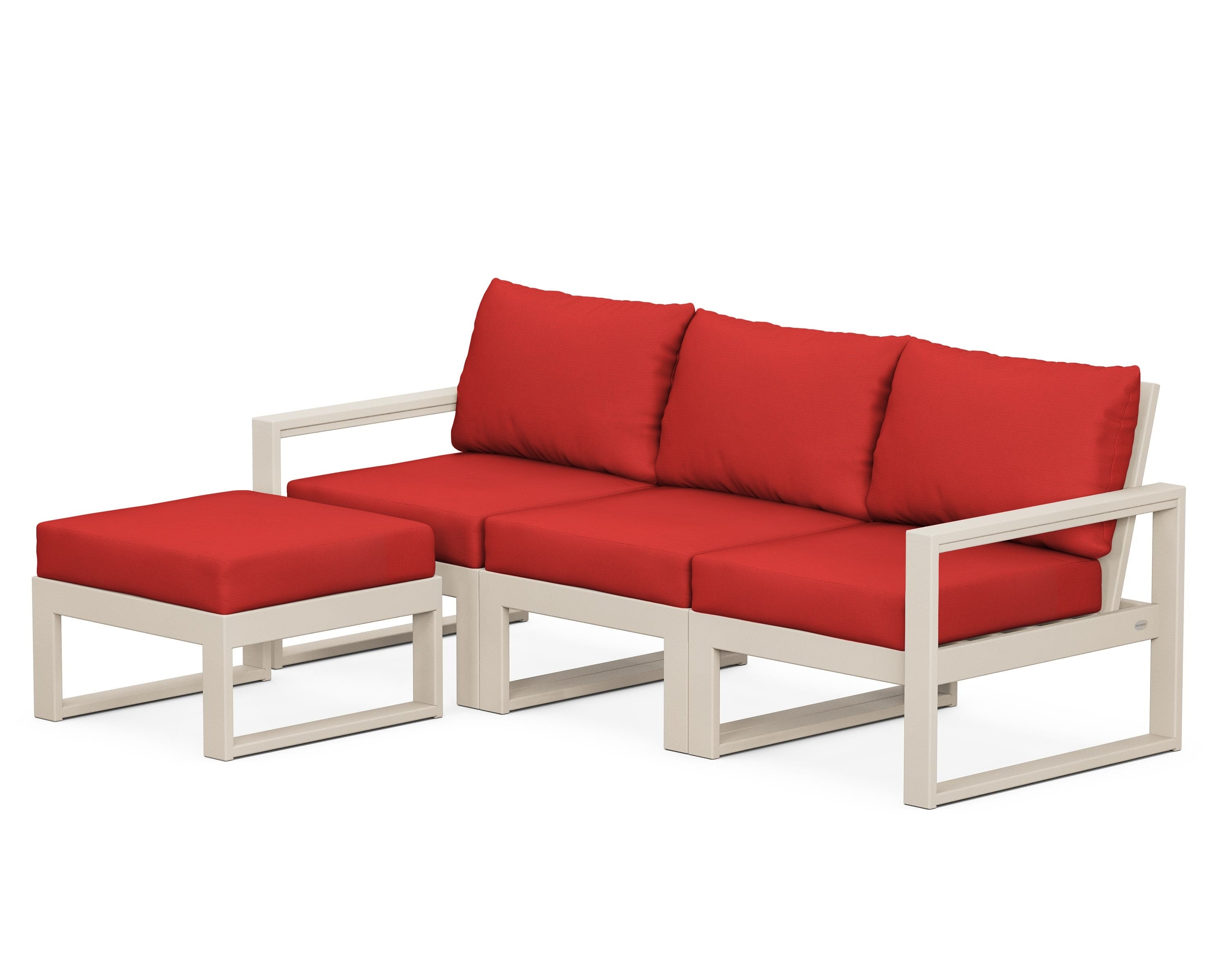 POLYWOOD® EDGE 4-Piece Modular Deep Seating Set with Ottoman in Sand / Crimson Linen