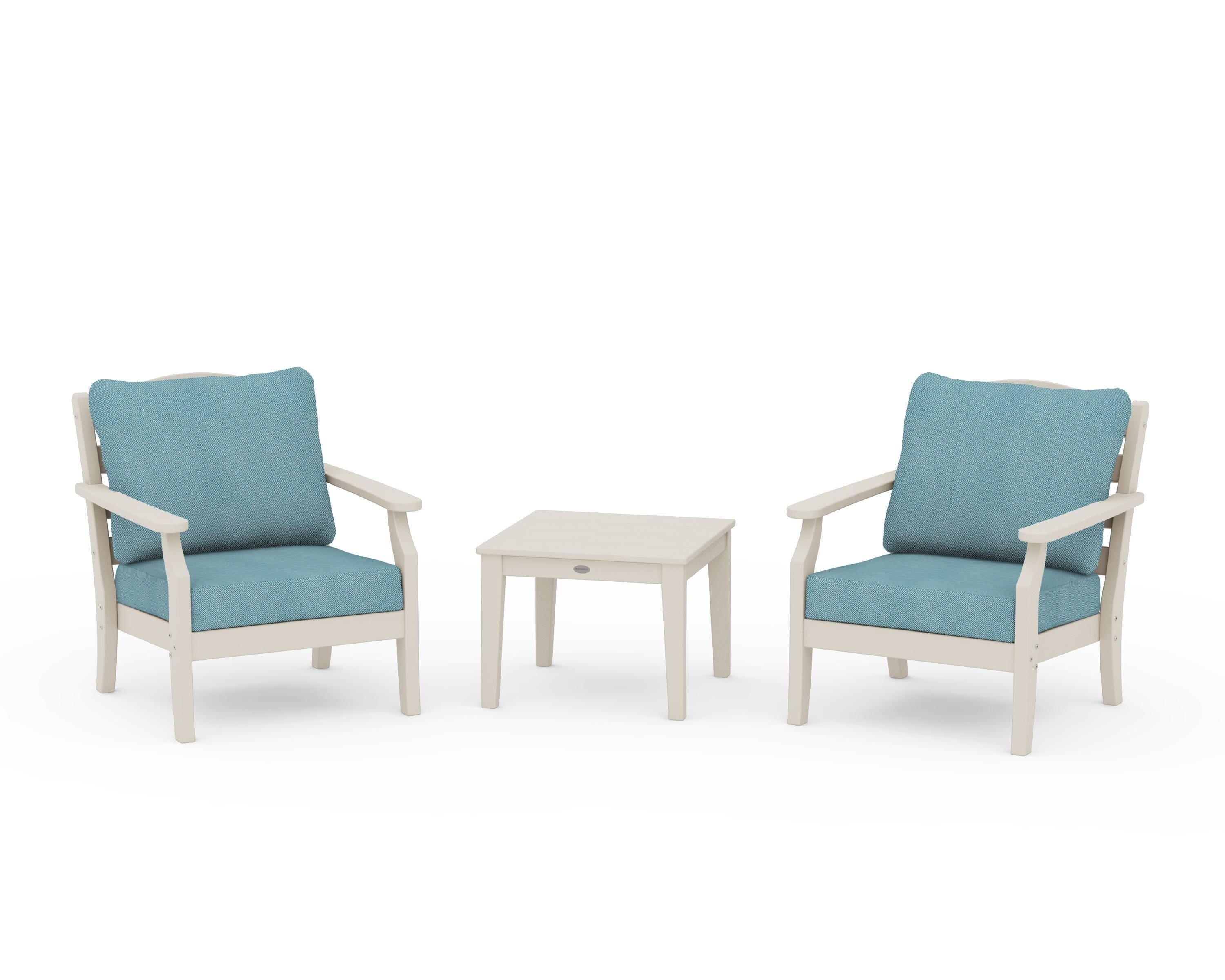 Draper James™ by POLYWOOD® Savannah 3-Piece Deep Seating Set in Sand / Lattice Sky Blue