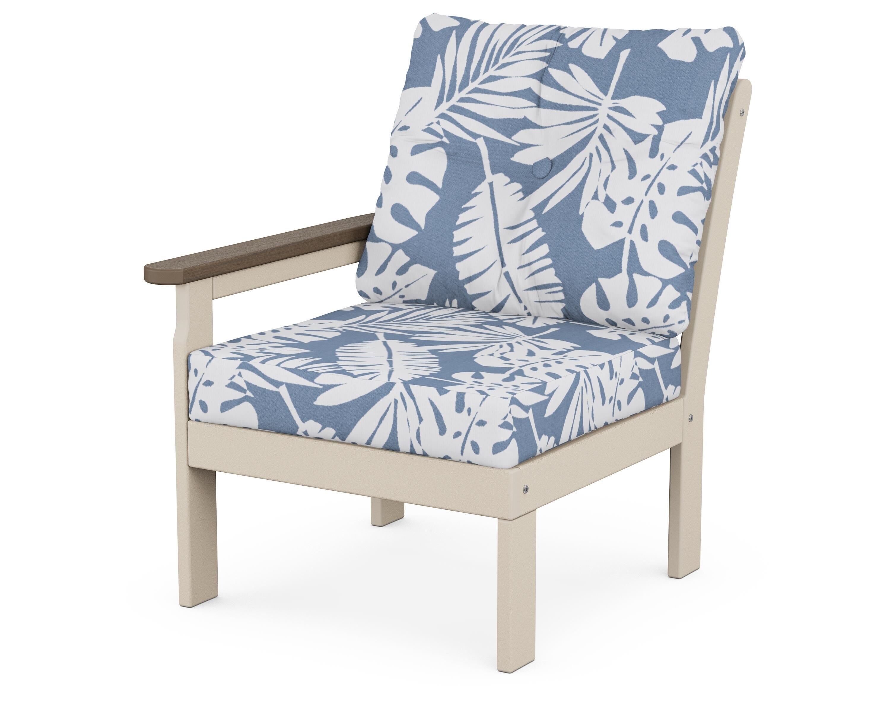 POLYWOOD® Vineyard Modular Left Arm Chair in Sand / Kona / Leaf Sky Blue