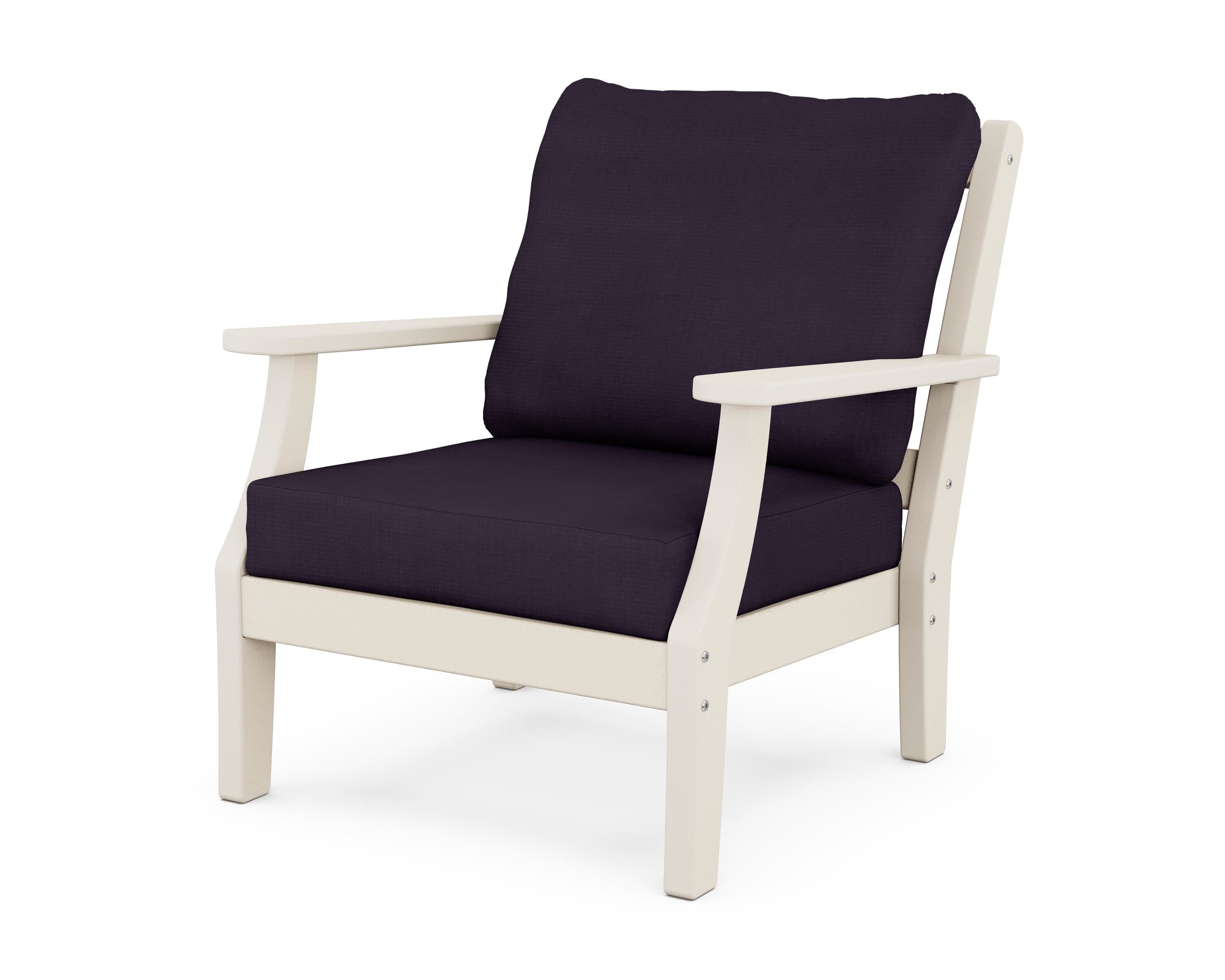 Martha Stewart by POLYWOOD® Chinoiserie Deep Seating Chair in Sand / Navy Linen