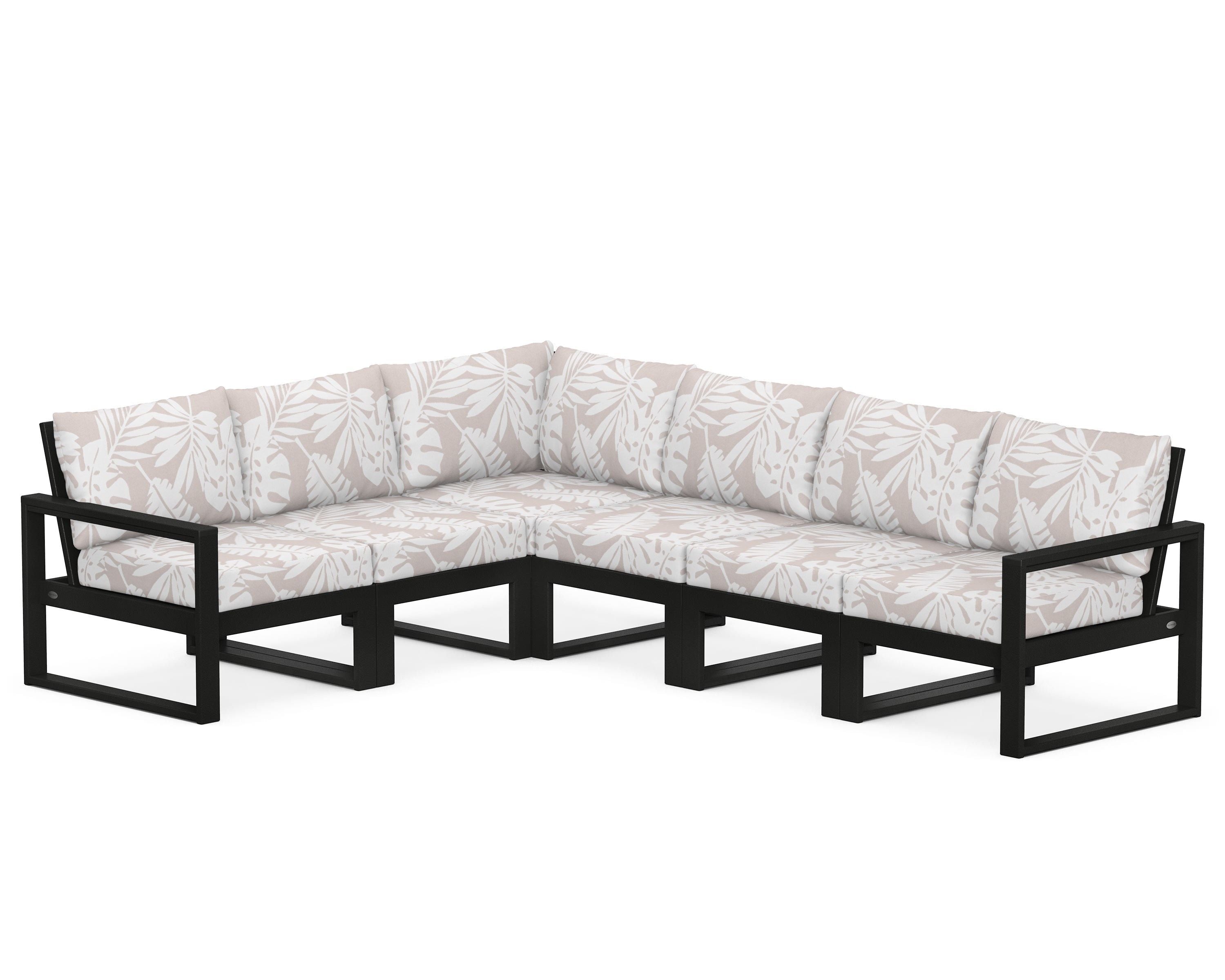 POLYWOOD® EDGE 6-Piece Modular Deep Seating Set in Black / Leaf Dune Burlap