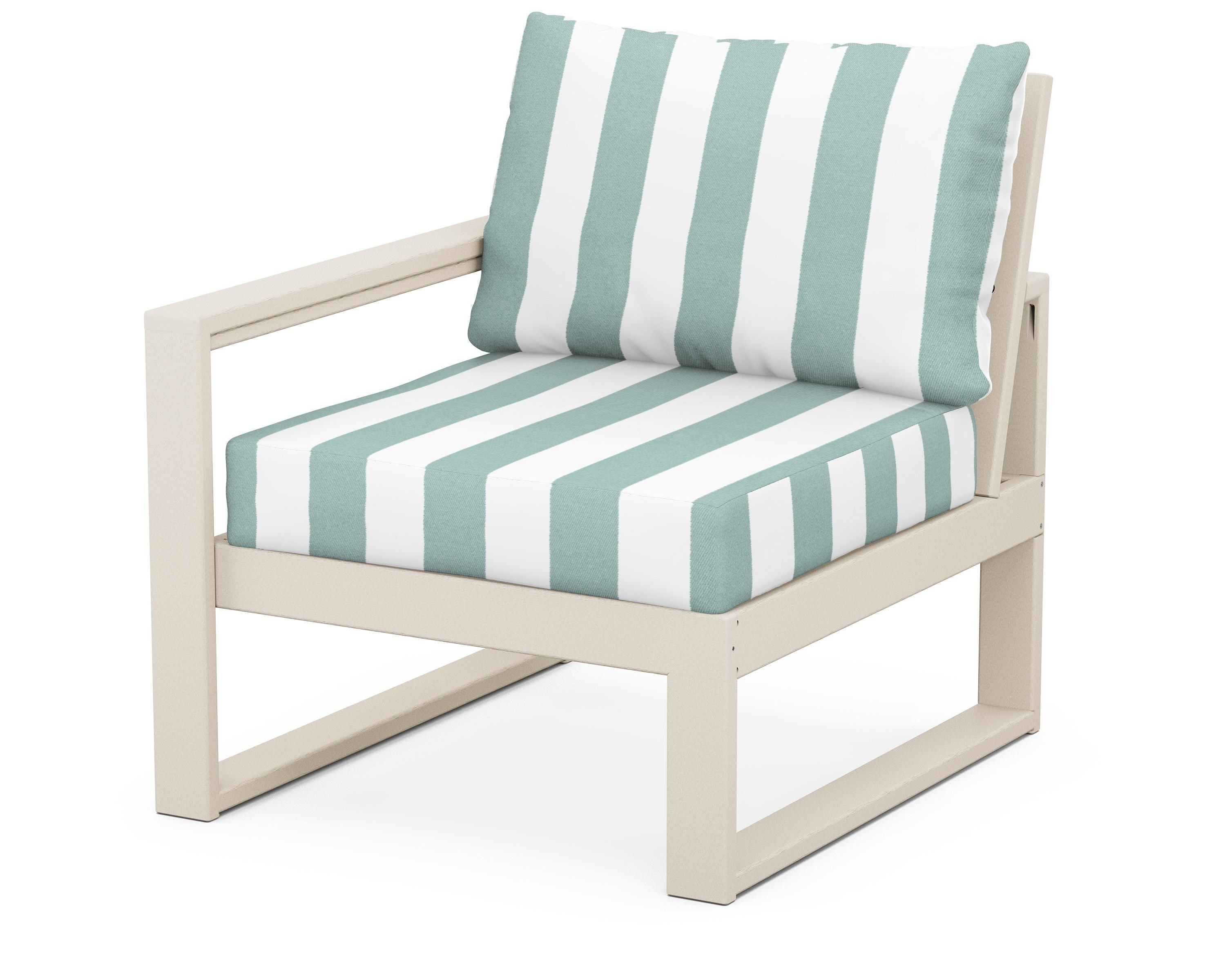 POLYWOOD® EDGE Modular Left Arm Chair in Sand / Cabana Stripe Glacier Spa