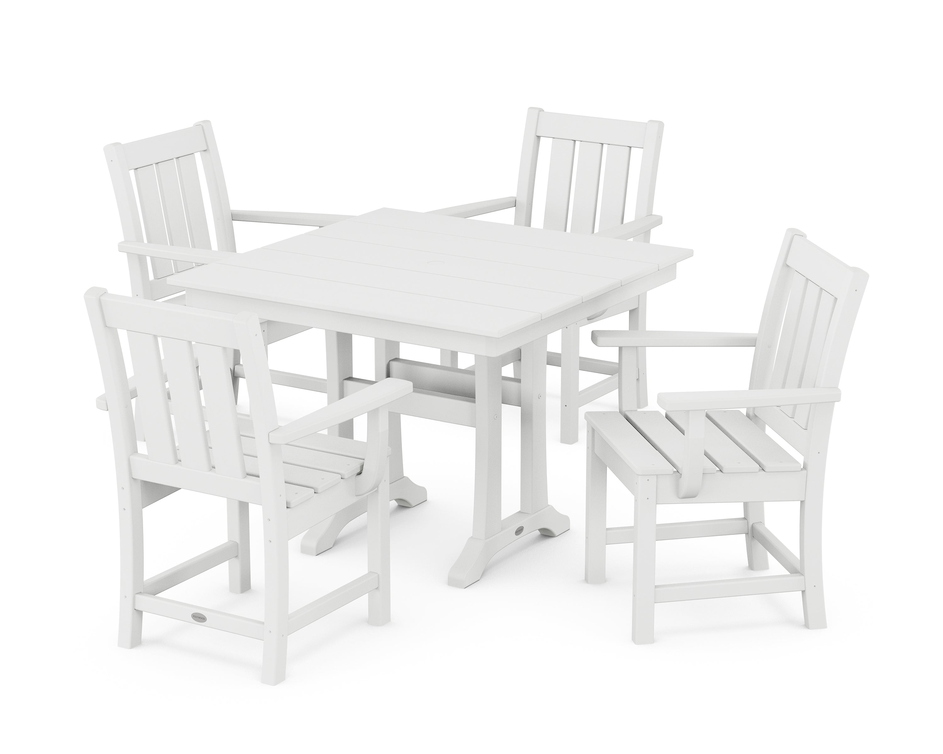 POLYWOOD® Oxford 5-Piece Farmhouse Dining Set with Trestle Legs in White