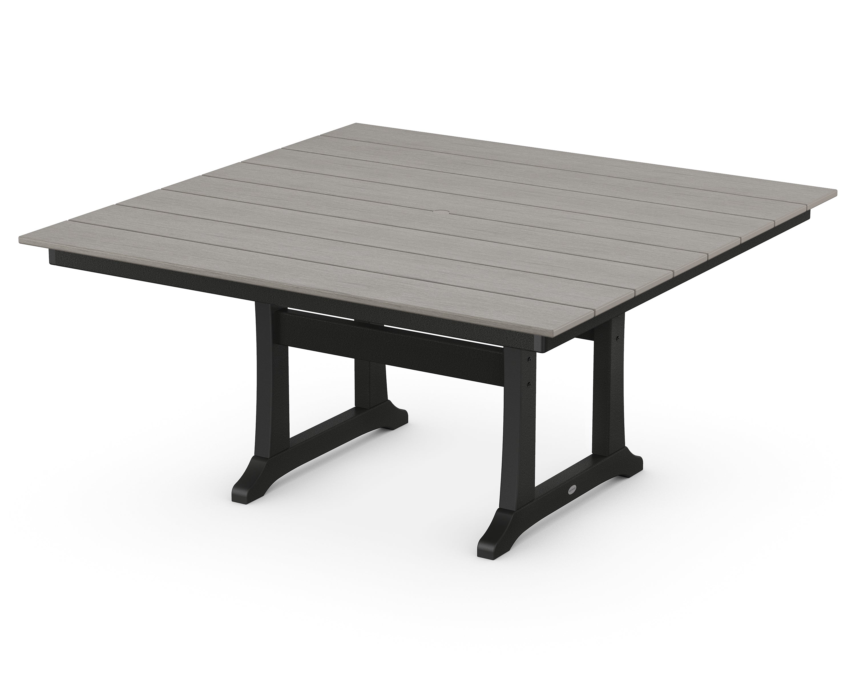 POLYWOOD® Farmhouse Trestle 59" Dining Table in Black / Driftwood