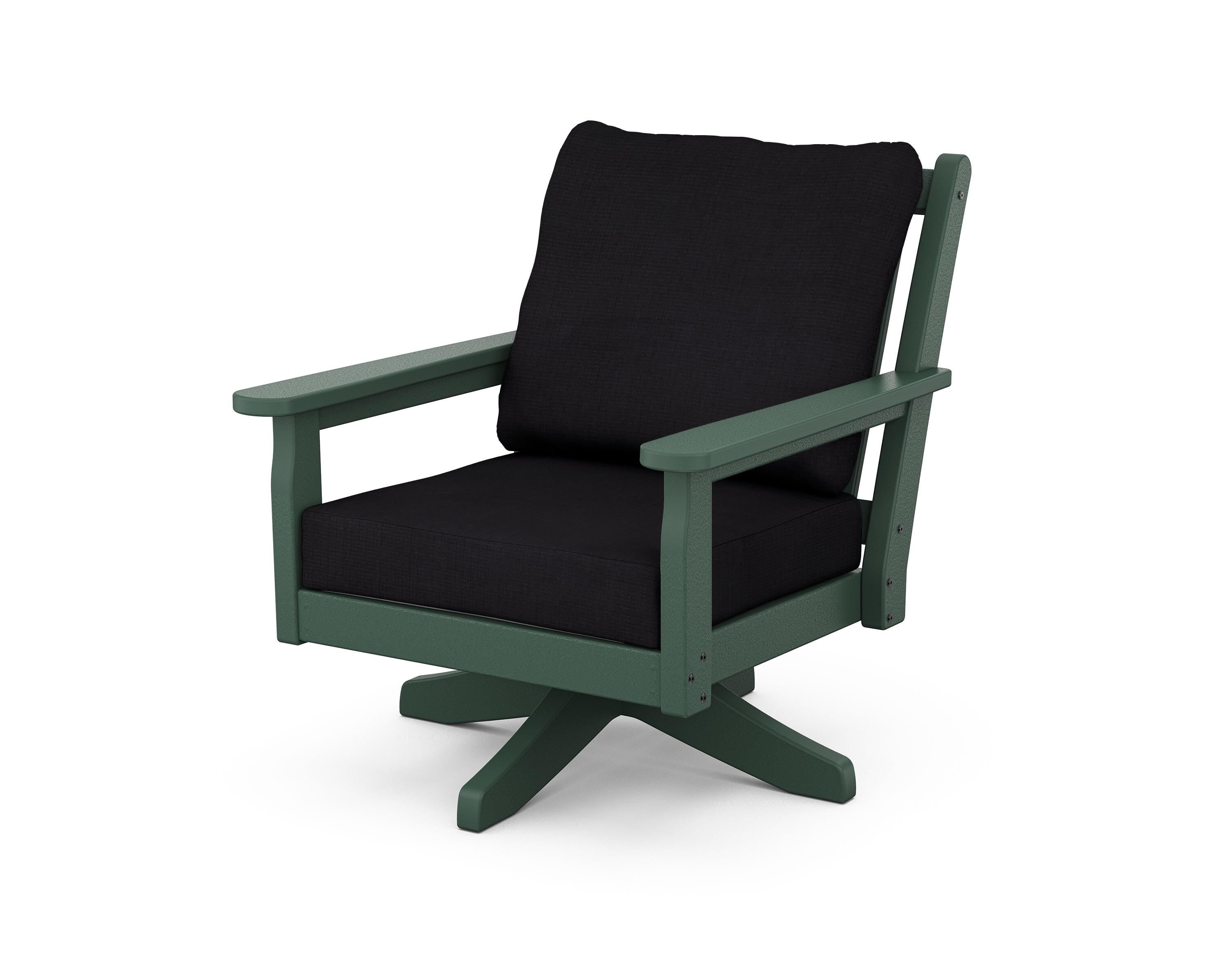 POLYWOOD® Chippendale Deep Seating Swivel Chair in Green / Midnight Linen