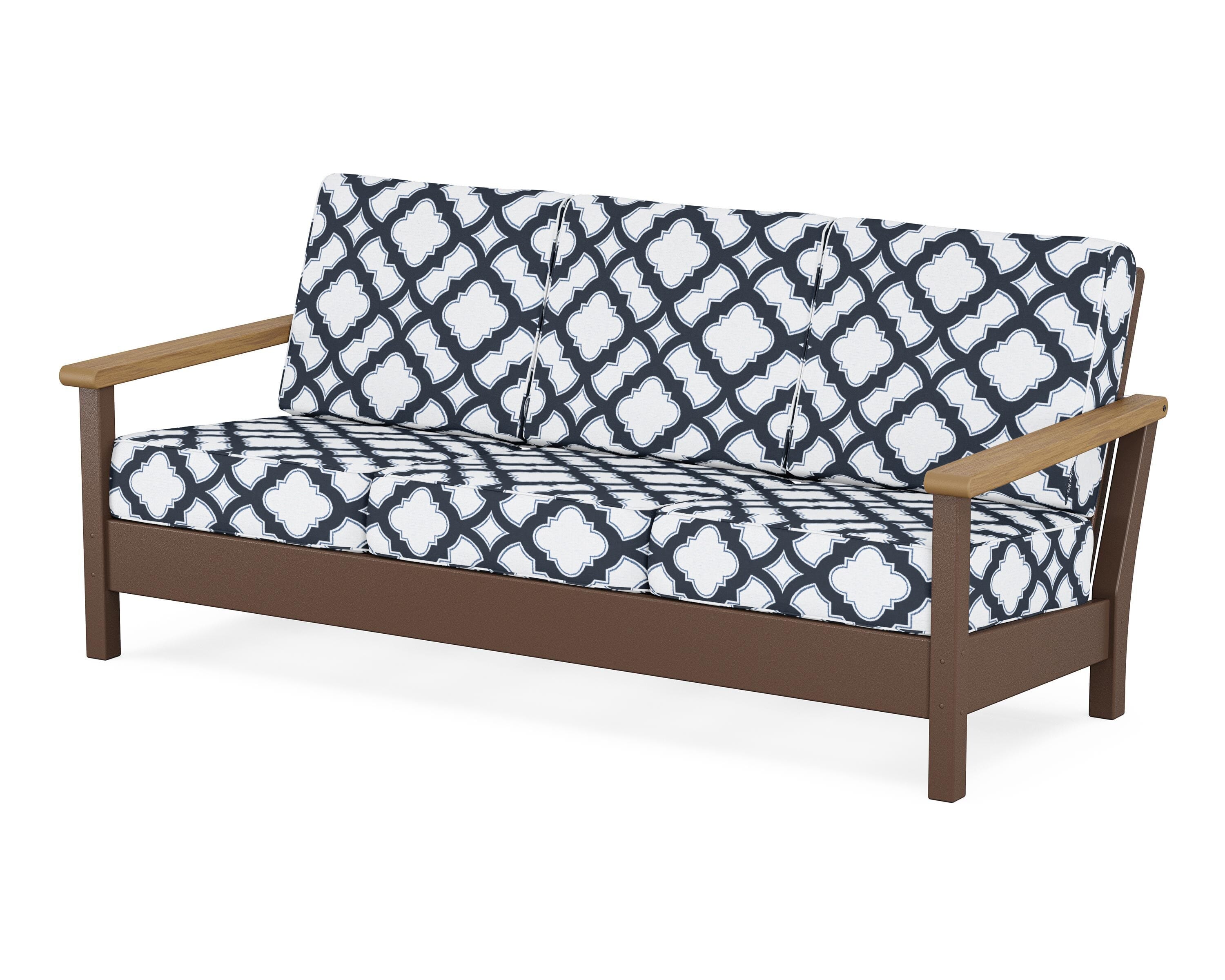 POLYWOOD® Harbour Deep Seating Sofa in Mahogany / Natural / Trellis Marine Indigo
