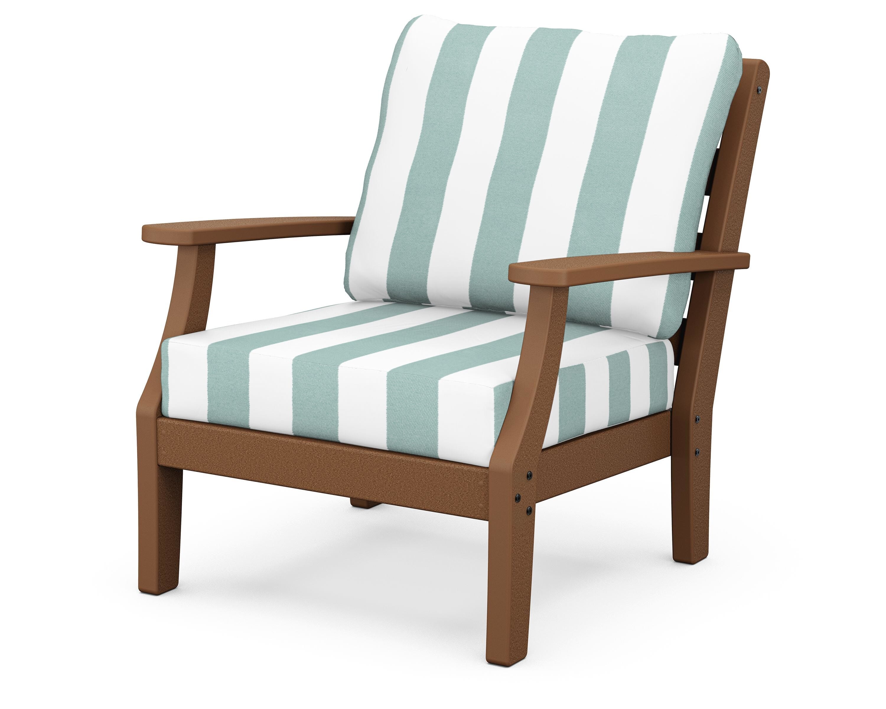POLYWOOD® Chesapeake Deep Seating Chair in Teak / Cabana Stripe Glacier Spa