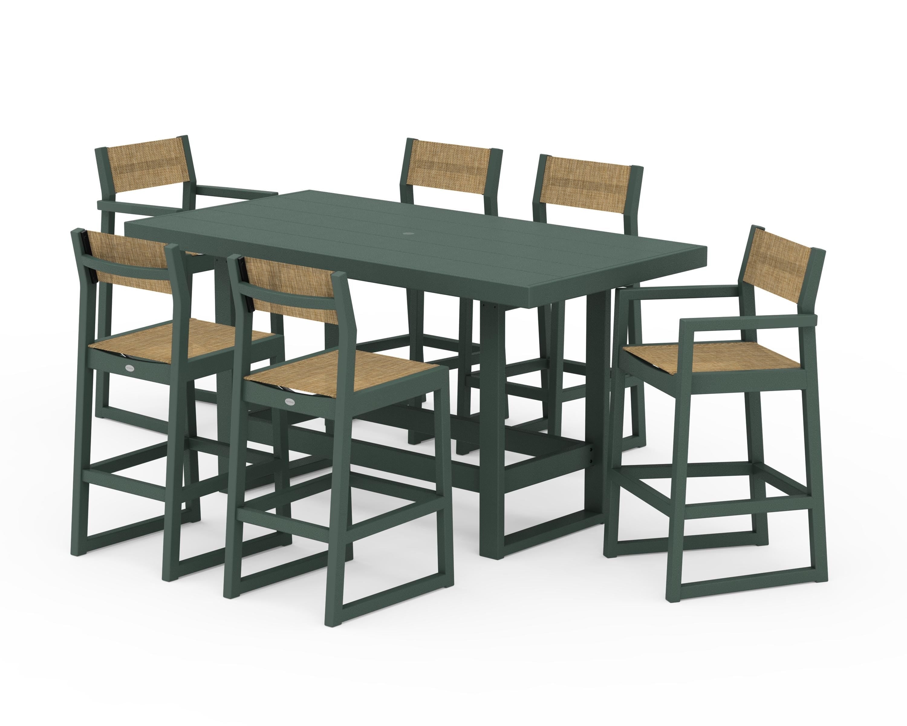 POLYWOOD® EDGE Sling 7-Piece Bar Table Set in Green / Burlap Sling
