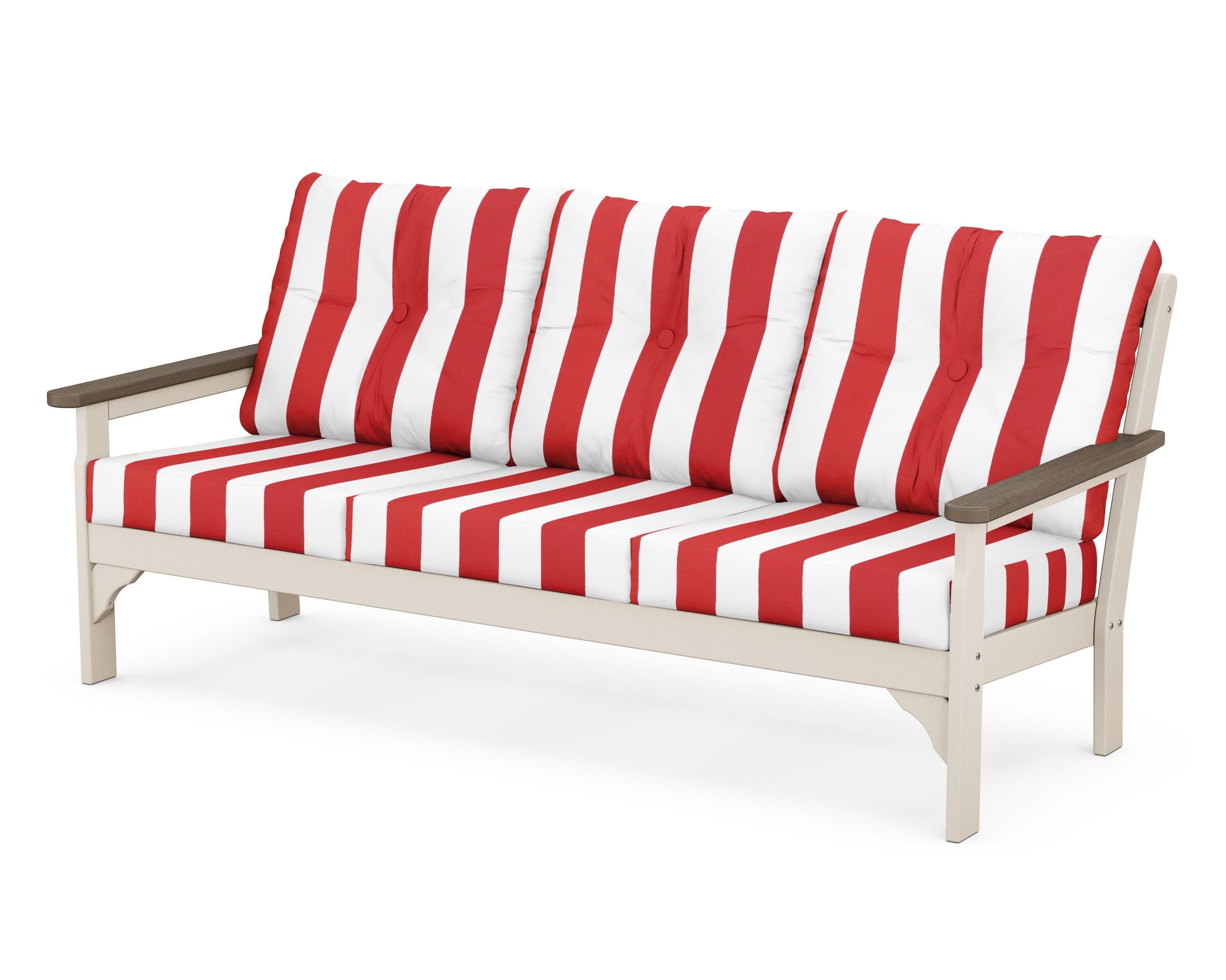 POLYWOOD® Vineyard Deep Seating Sofa in Sand / Kona / Cabana Stripe Crimson