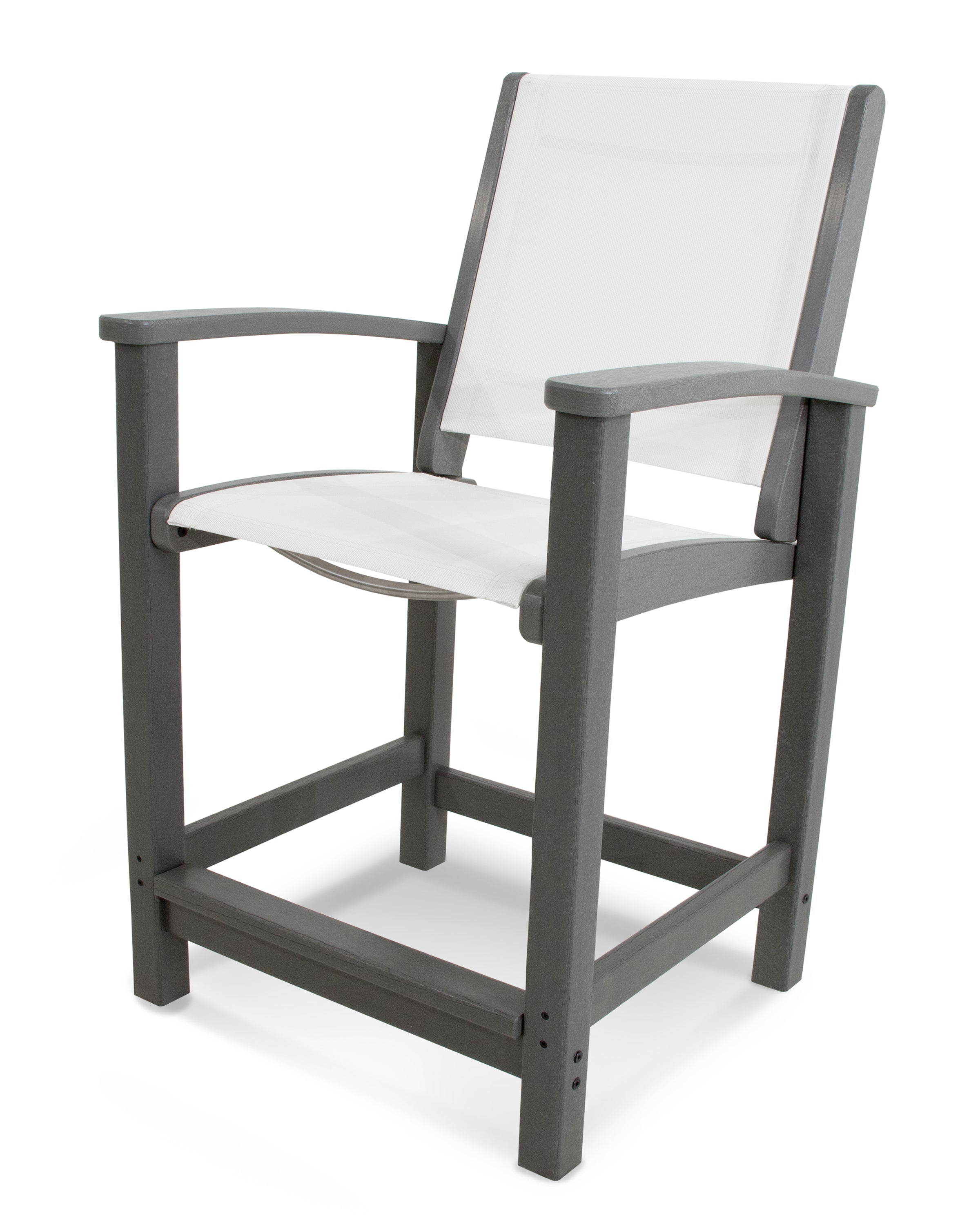 POLYWOOD® Coastal Counter Chair in Slate Grey / White Sling