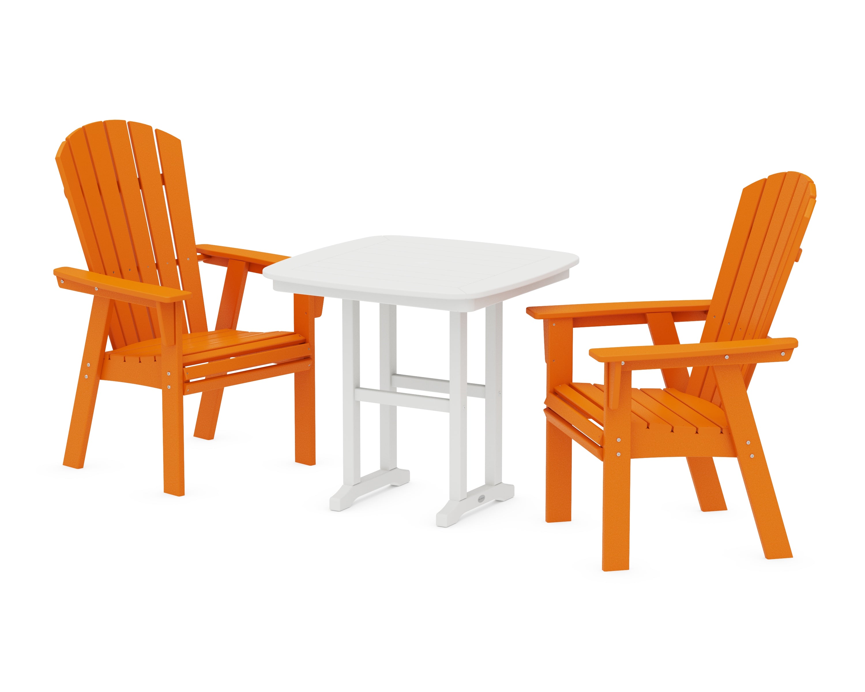 POLYWOOD® Nautical Adirondack 3-Piece Dining Set in Tangerine / White