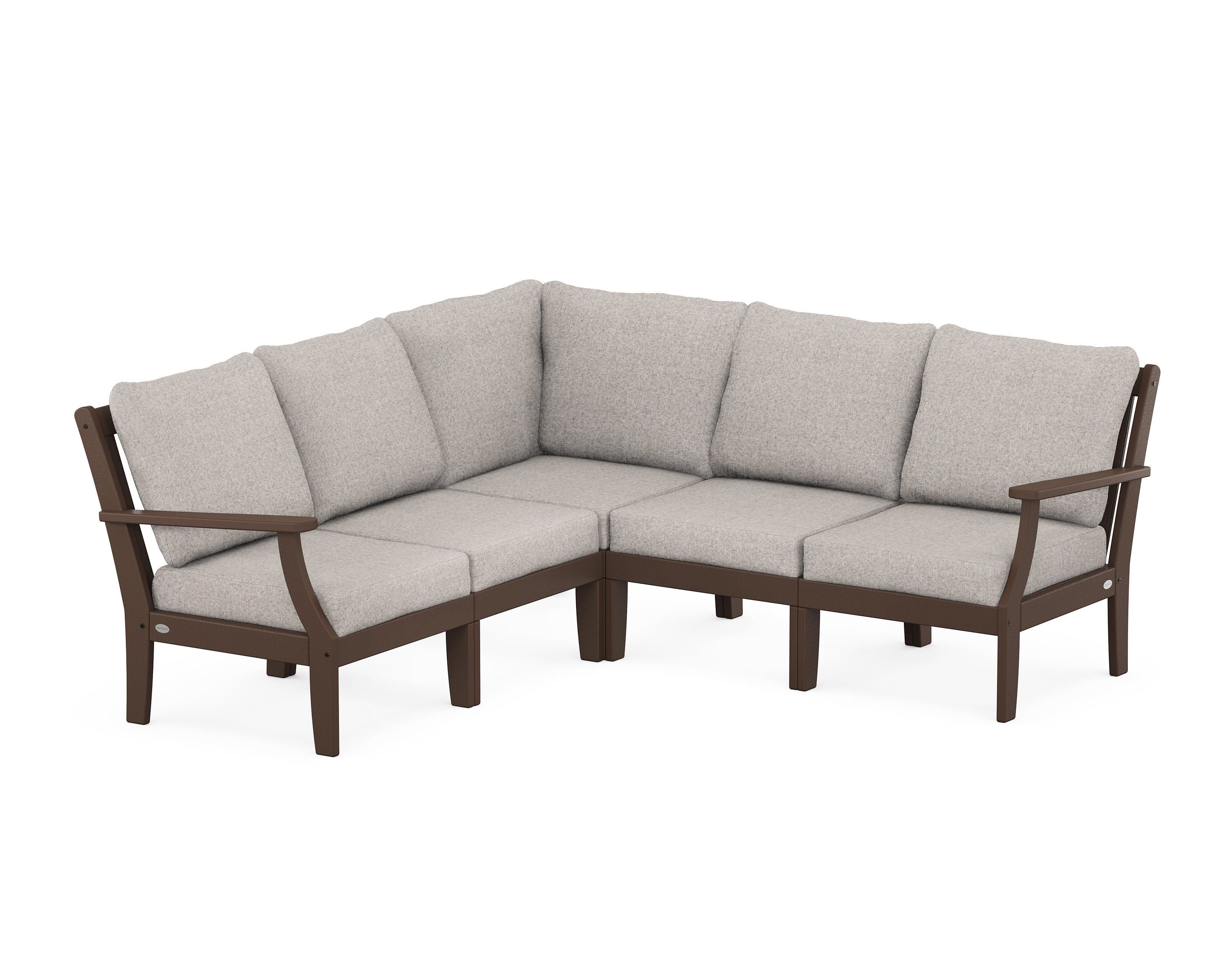 POLYWOOD® Braxton Modular 5-Piece Deep Seating Set in Mahogany / Weathered Tweed