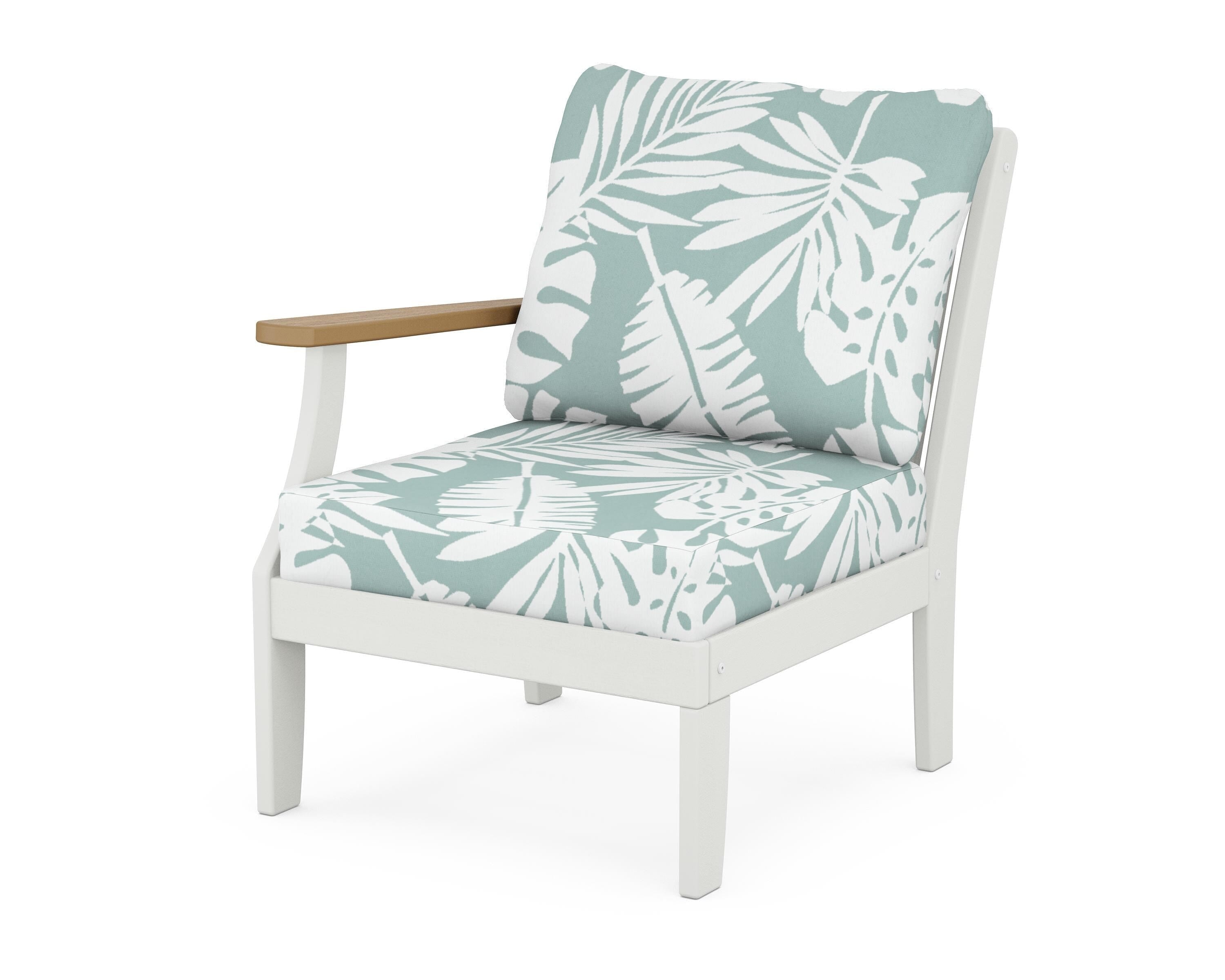 POLYWOOD® Braxton Modular Left Arm Chair in White / Natural / Leaf Glacier Spa