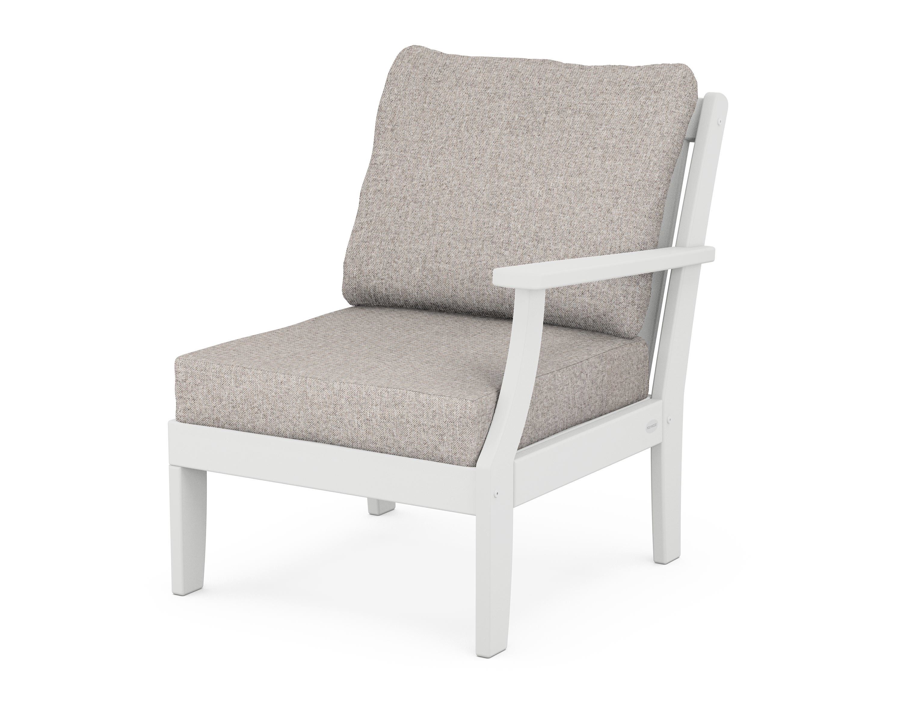 POLYWOOD® Braxton Modular Right Arm Chair in White / Weathered Tweed