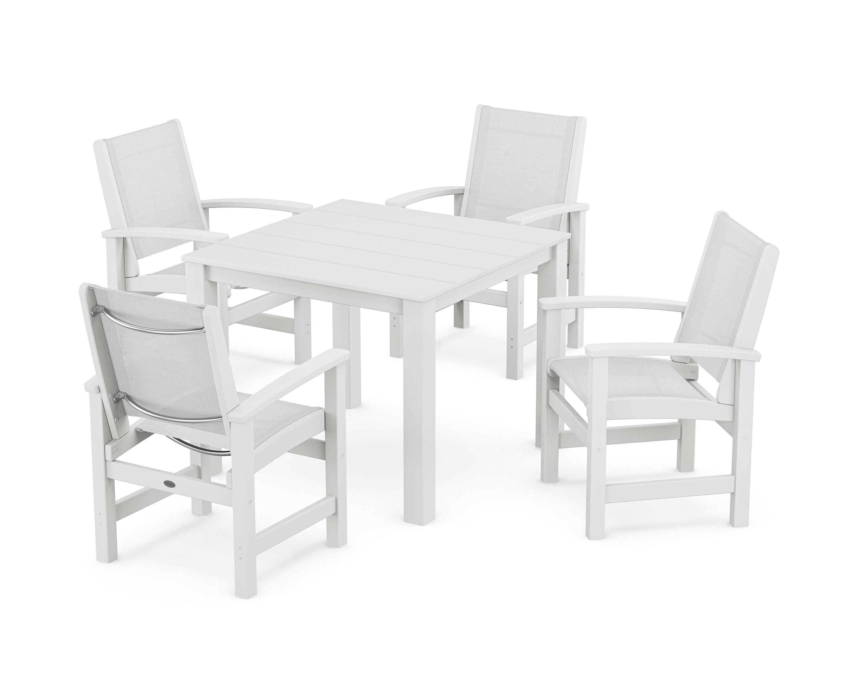 POLYWOOD® Coastal 5-Piece Parsons Dining Set in White / White Sling