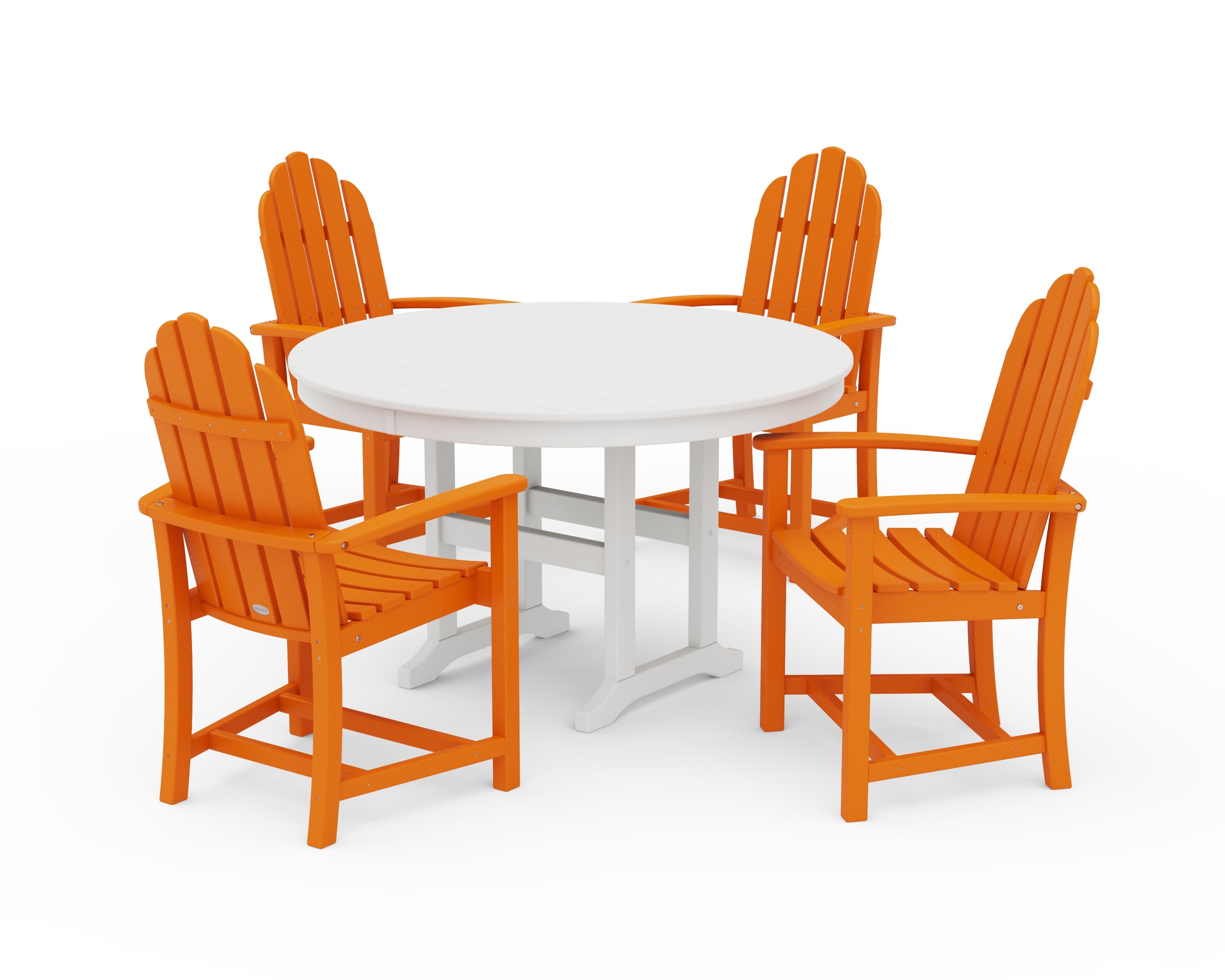 POLYWOOD® Classic Adirondack 5-Piece Round Farmhouse Dining Set in Tangerine / White