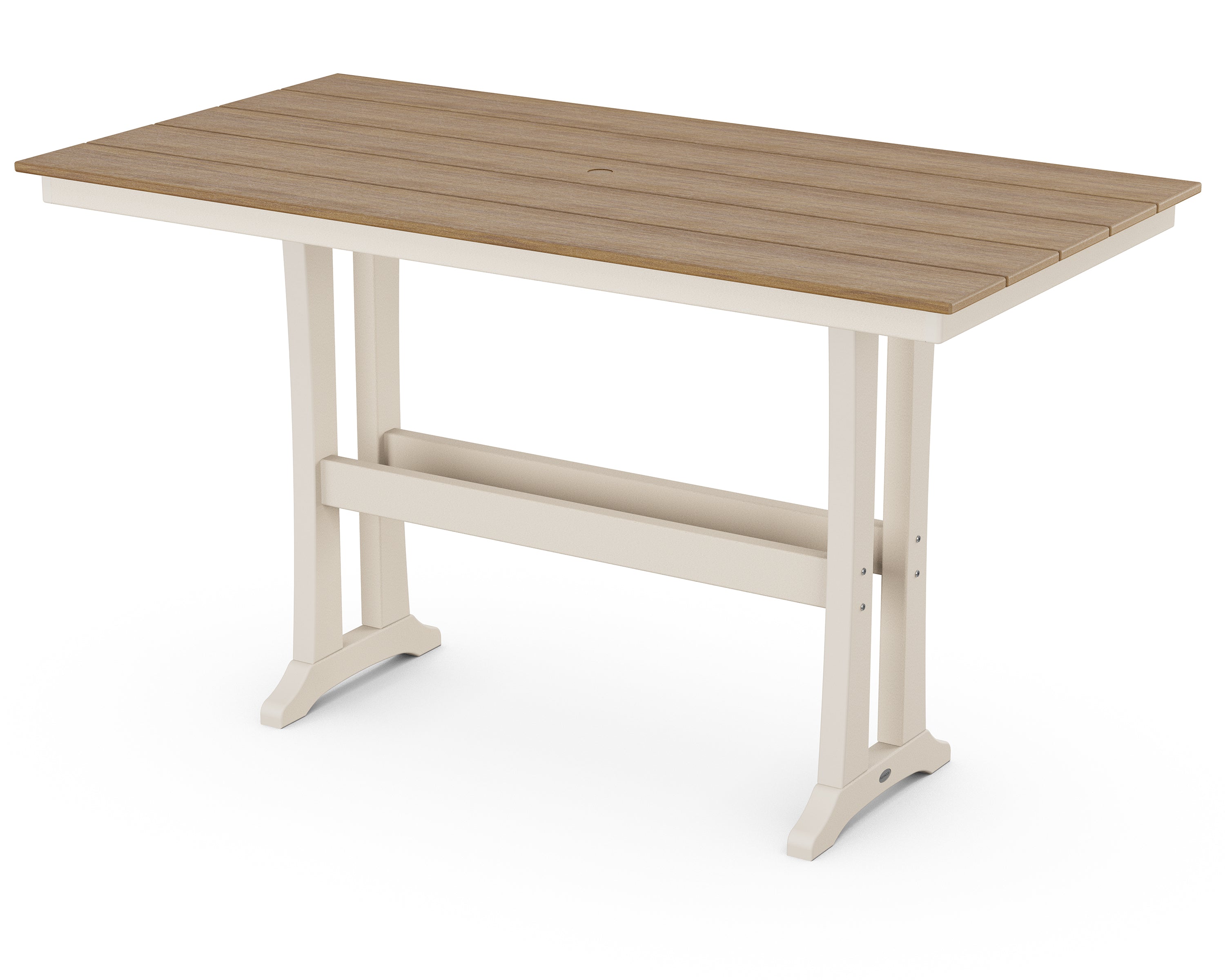 POLYWOOD® Farmhouse Trestle 37" x 72" Bar Table in Sand / Natural