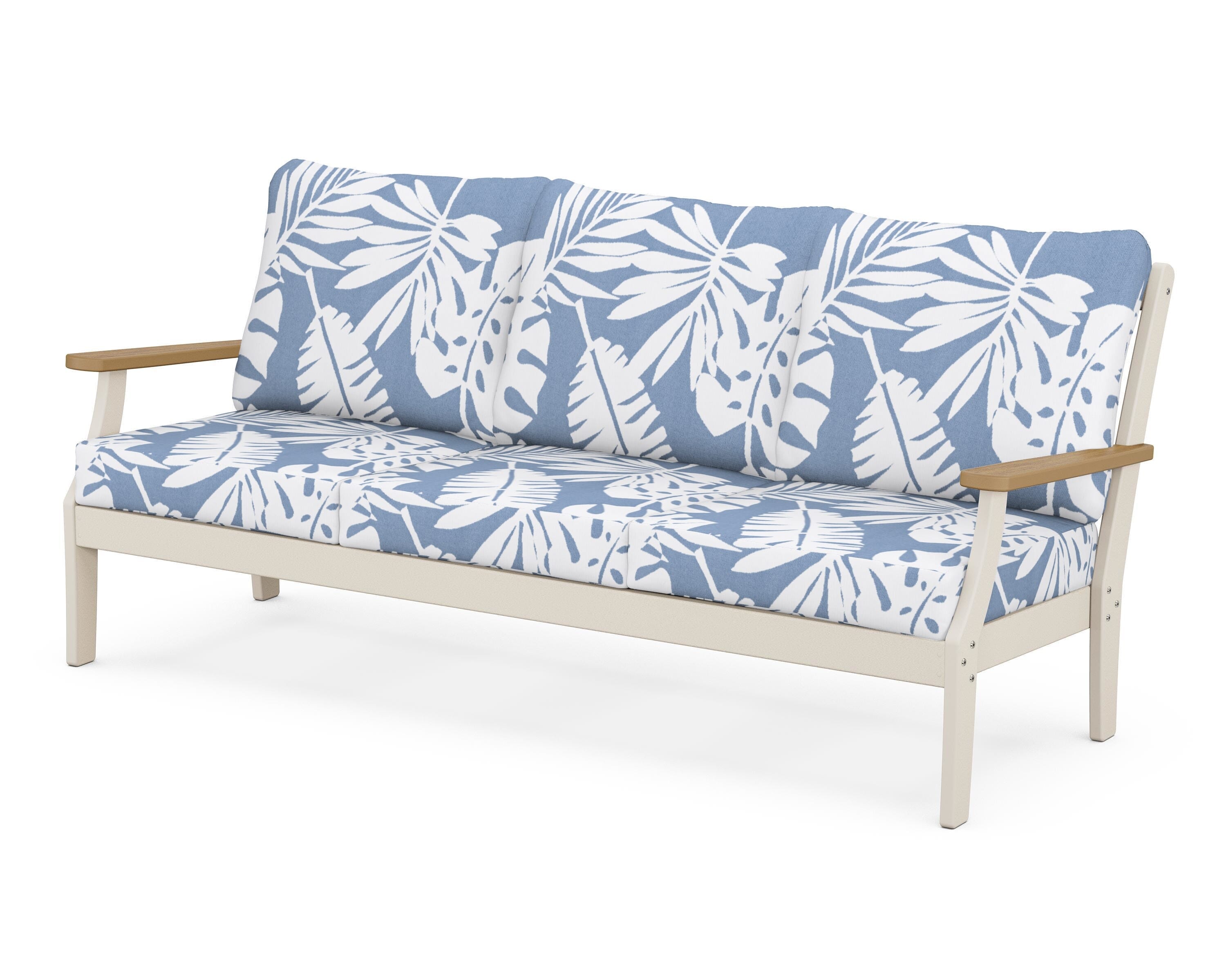 POLYWOOD® Braxton Deep Seating Sofa in Sand / Natural / Leaf Sky Blue