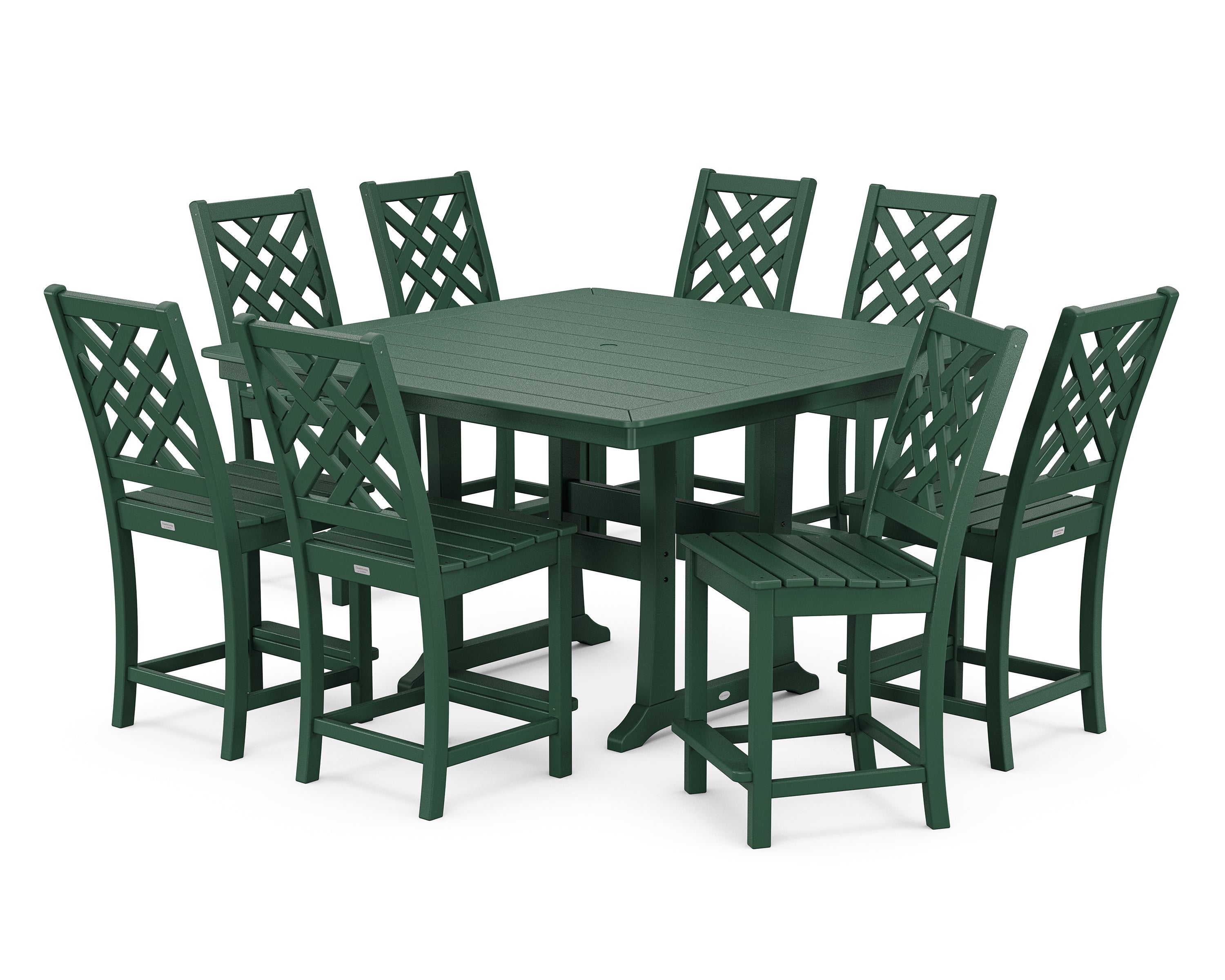 Country Living Wovendale Side Chair 9-Piece Square Counter Set with Trestle Legs in Green