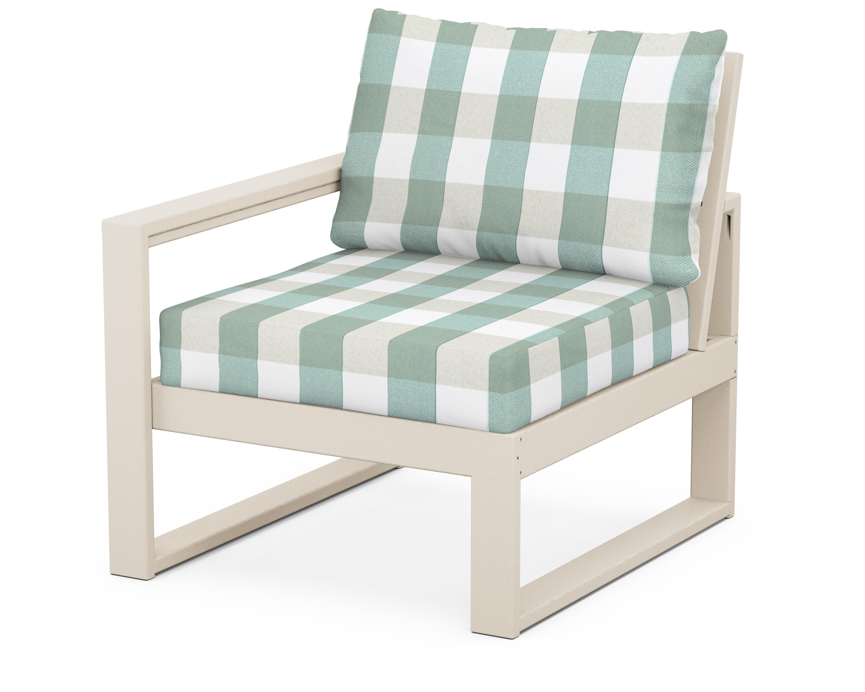 POLYWOOD® EDGE Modular Left Arm Chair in Sand / Buffalo Plaid Glacier Spa