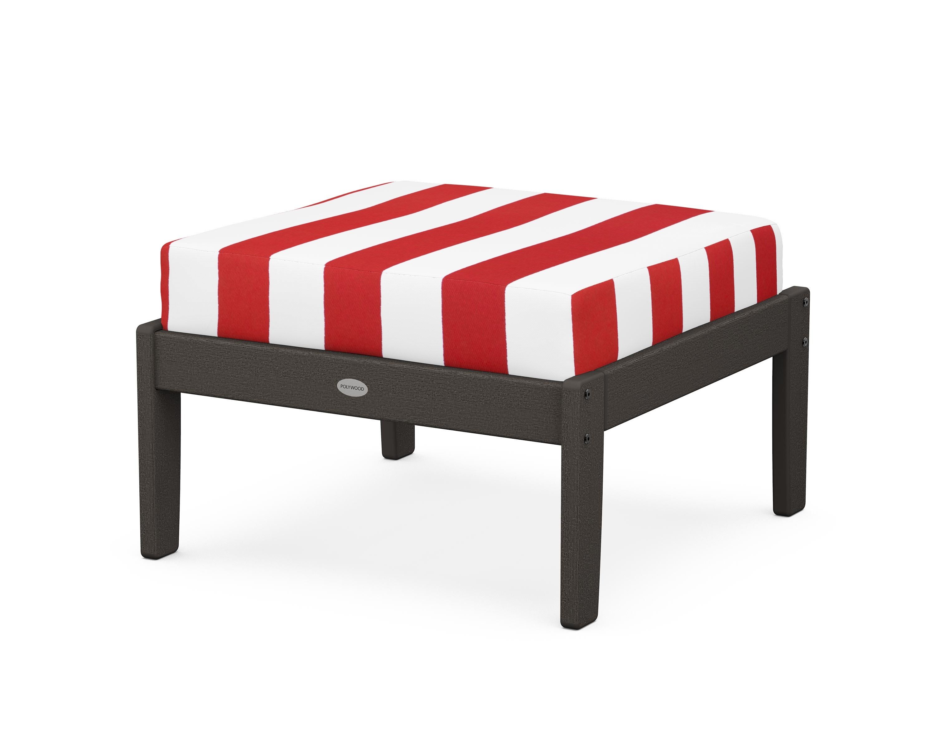POLYWOOD® Braxton Deep Seating Ottoman in Vintage Coffee / Cabana Stripe Crimson