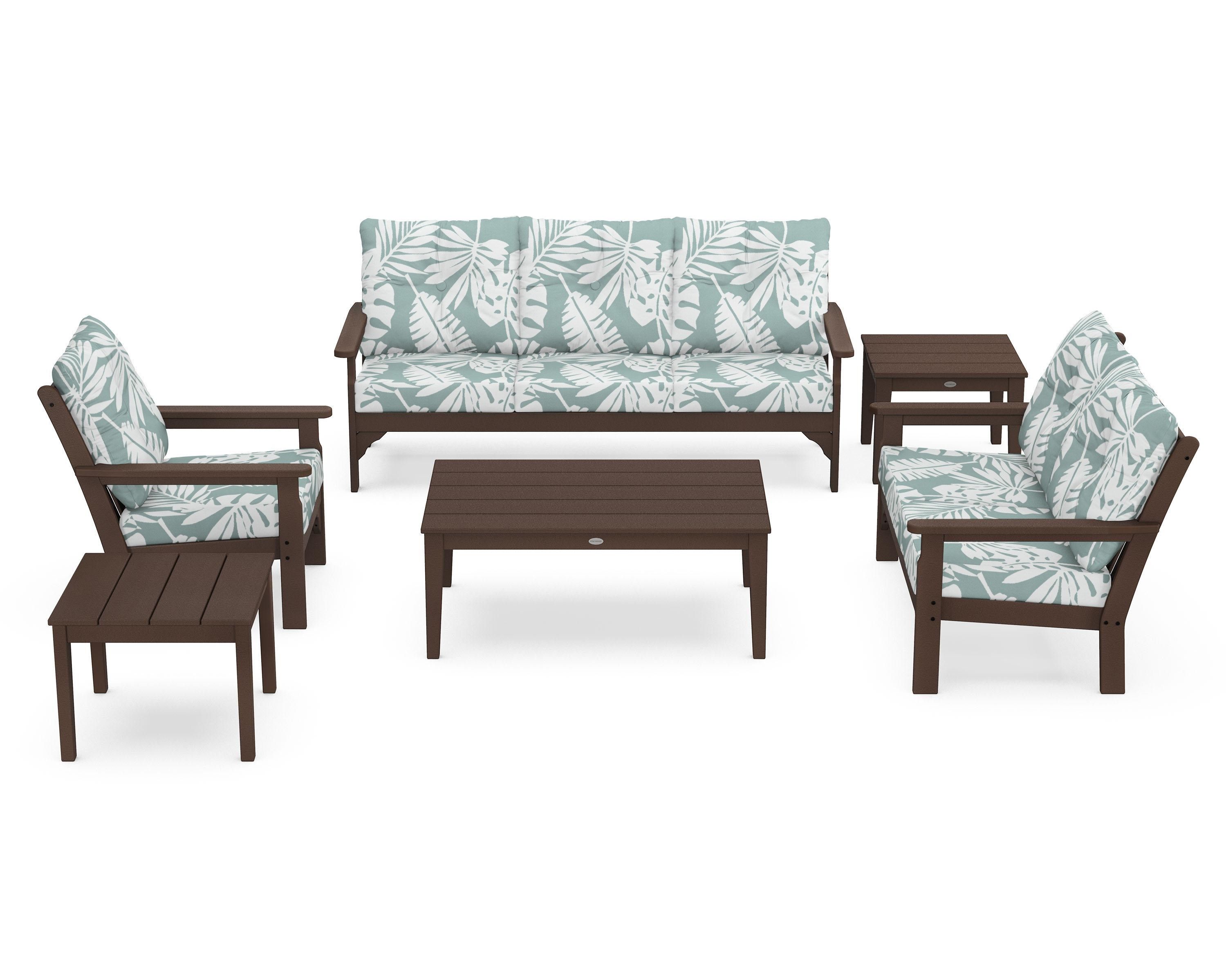 POLYWOOD® Vineyard 6-Piece Deep Seating Set in Mahogany / Leaf Glacier Spa