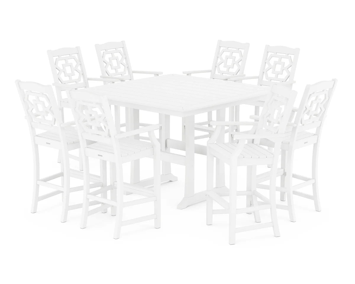 Chinoiserie 9-Piece Square Bar Set with Trestle Legs