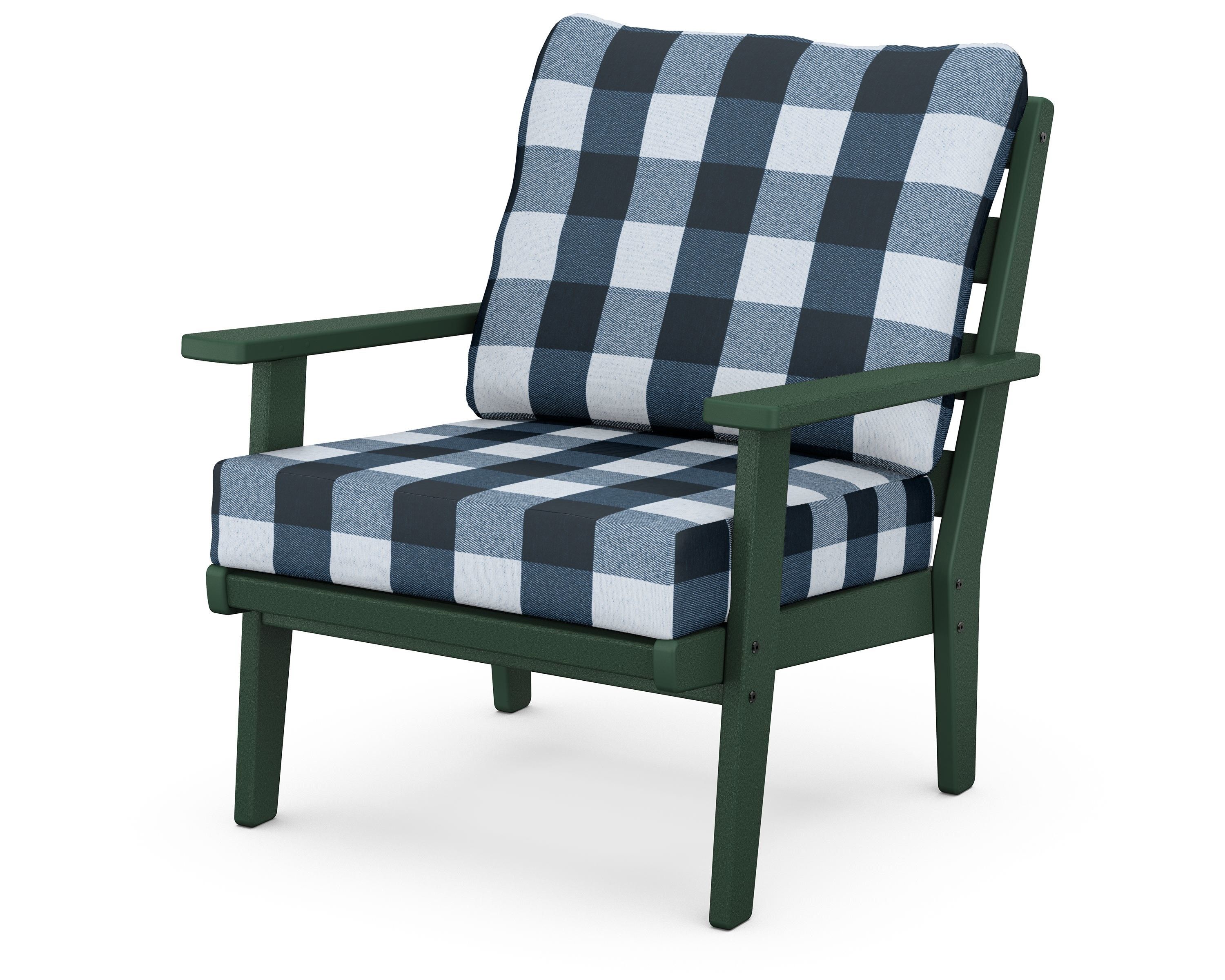 POLYWOOD® Grant Park Deep Seating Chair in Green / Buffalo Plaid Marine Indigo