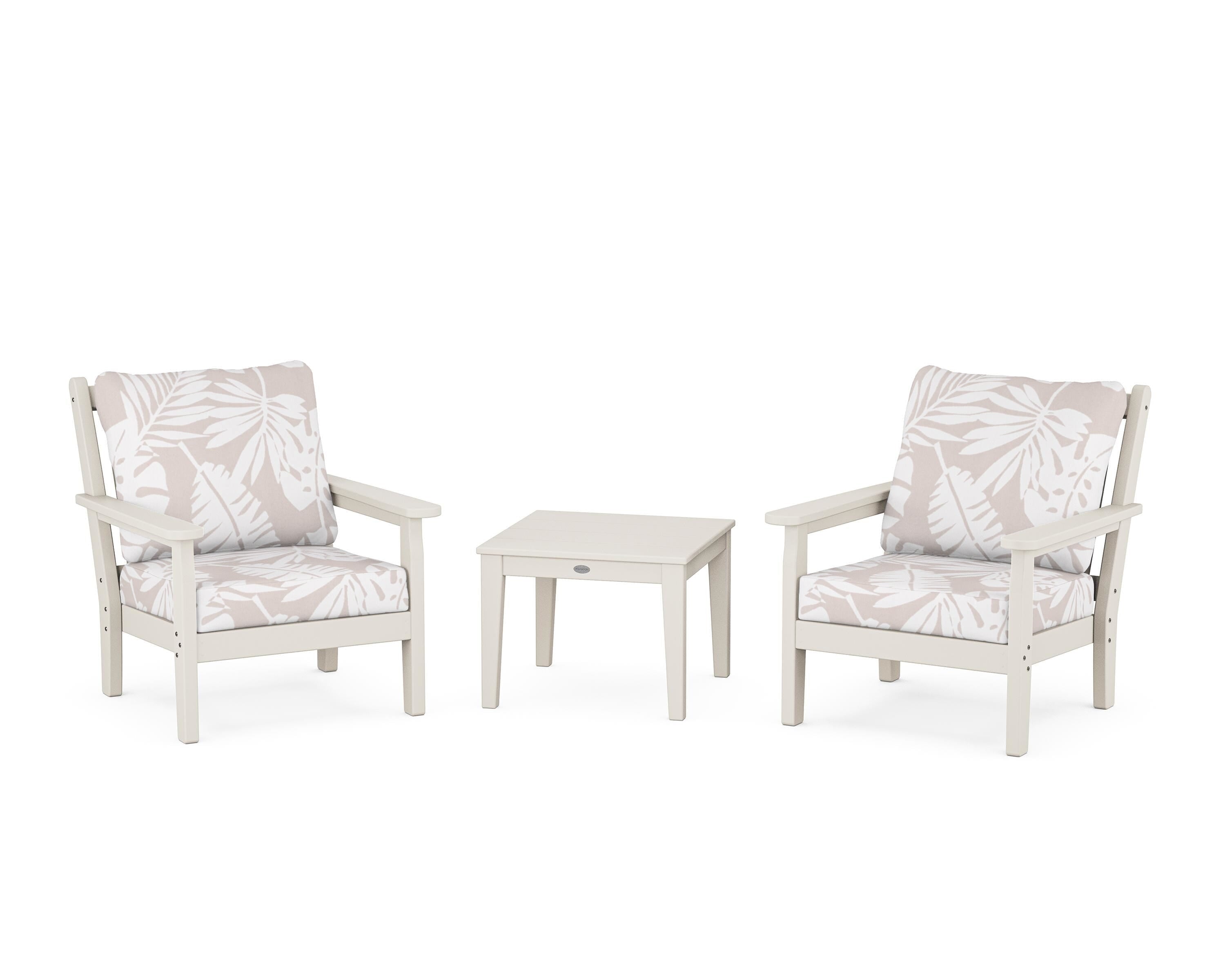 POLYWOOD® Chippendale 3-Piece Deep Seating Set in Sand / Leaf Dune Burlap