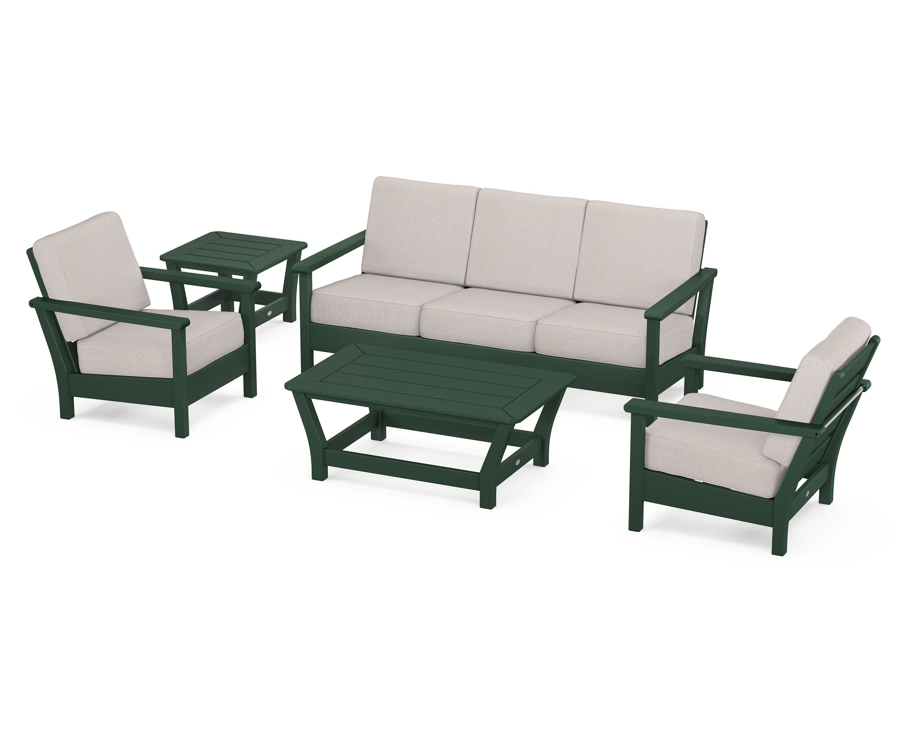 POLYWOOD® Harbour 5-Piece Deep Seating Set in Green / Dune Burlap