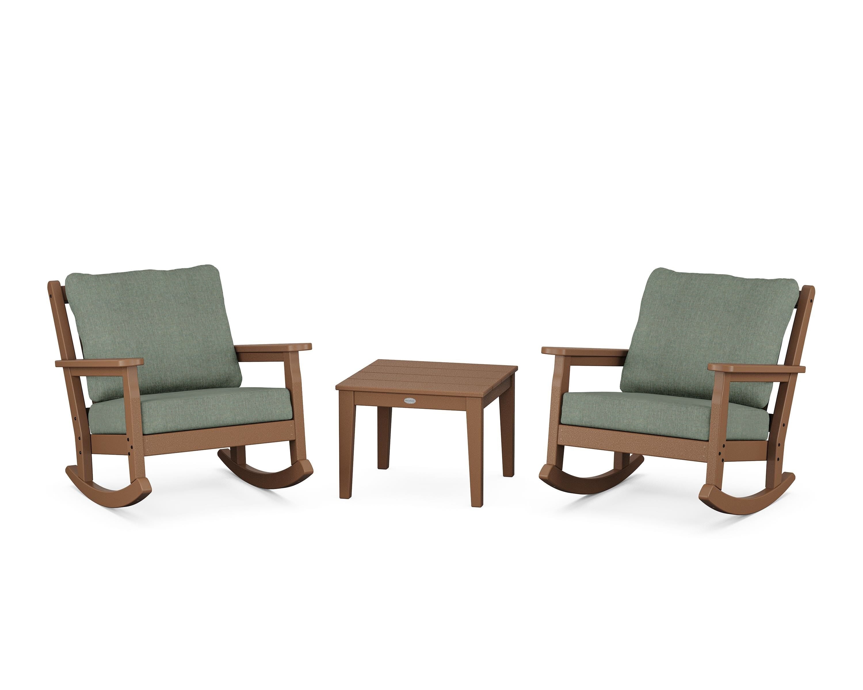 POLYWOOD® Chippendale 3-Piece Deep Seating Rocker Set in Teak / Cast Sage