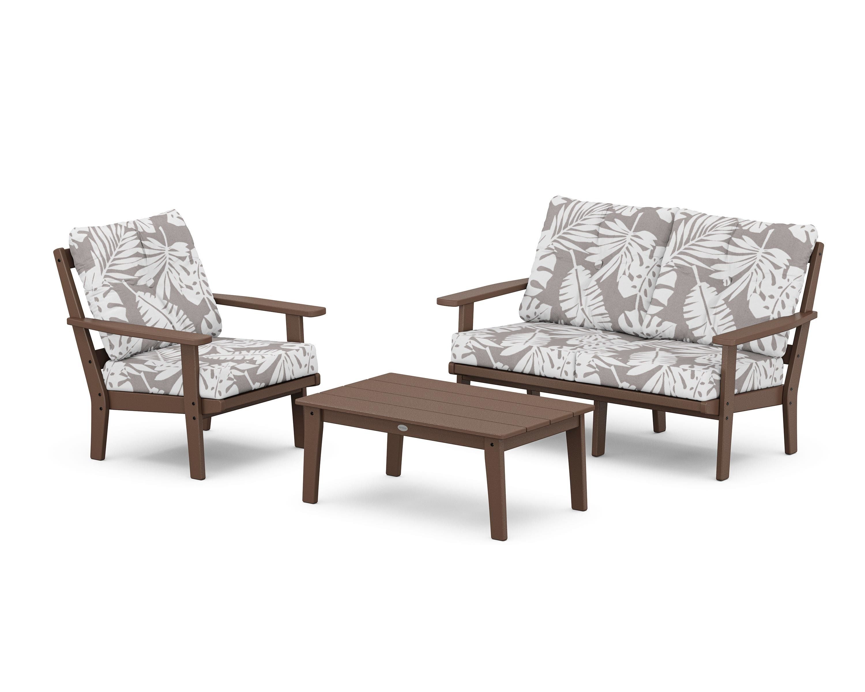 POLYWOOD® Oxford 3-Piece Deep Seating Set with Loveseat in Mahogany / Leaf Grey Mist