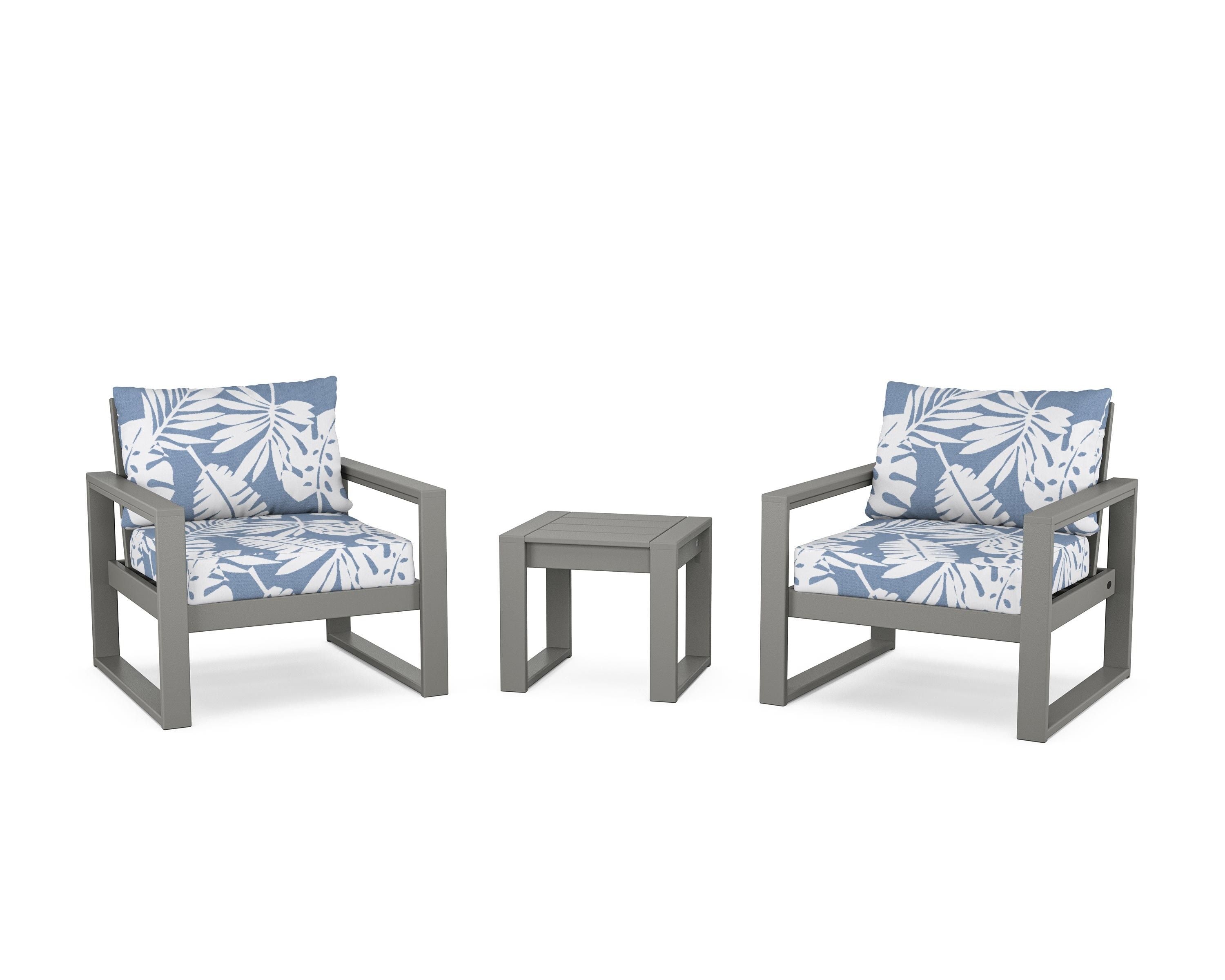 POLYWOOD® EDGE Sectional 3-Piece Deep Seating Set in Slate Grey / Leaf Sky Blue