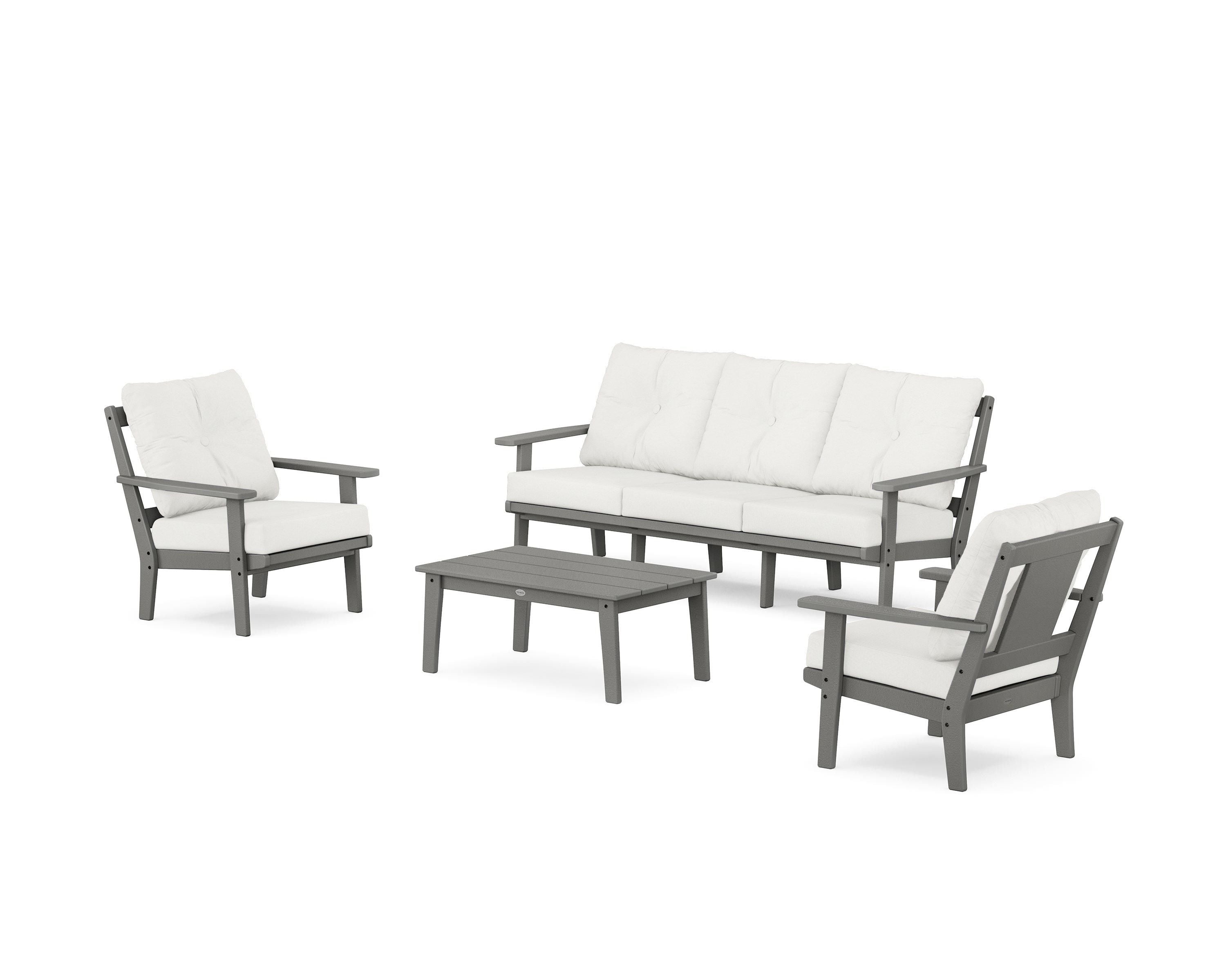 POLYWOOD® Prairie 4-Piece Deep Seating Set with Sofa in Slate Grey / Natural Linen