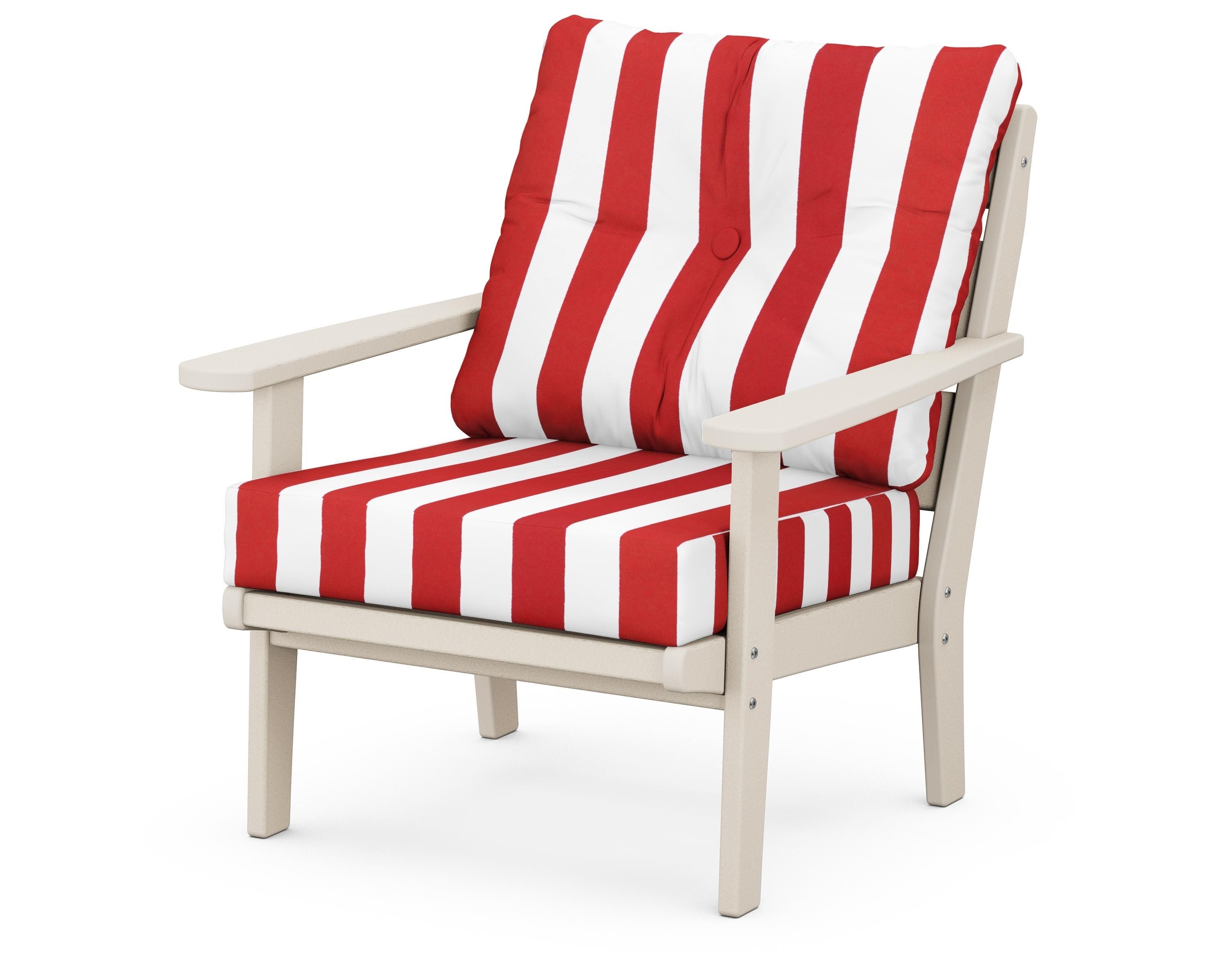 POLYWOOD® Lakeside Deep Seating Chair in Sand / Cabana Stripe Crimson