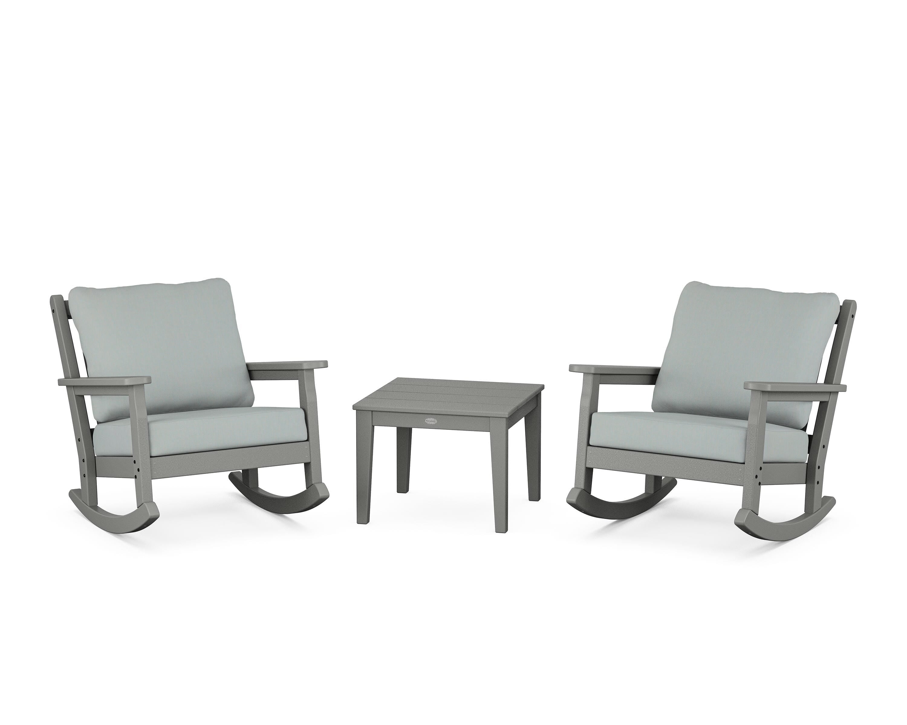 POLYWOOD® Chippendale 3-Piece Deep Seating Rocker Set in Slate Grey / Spa