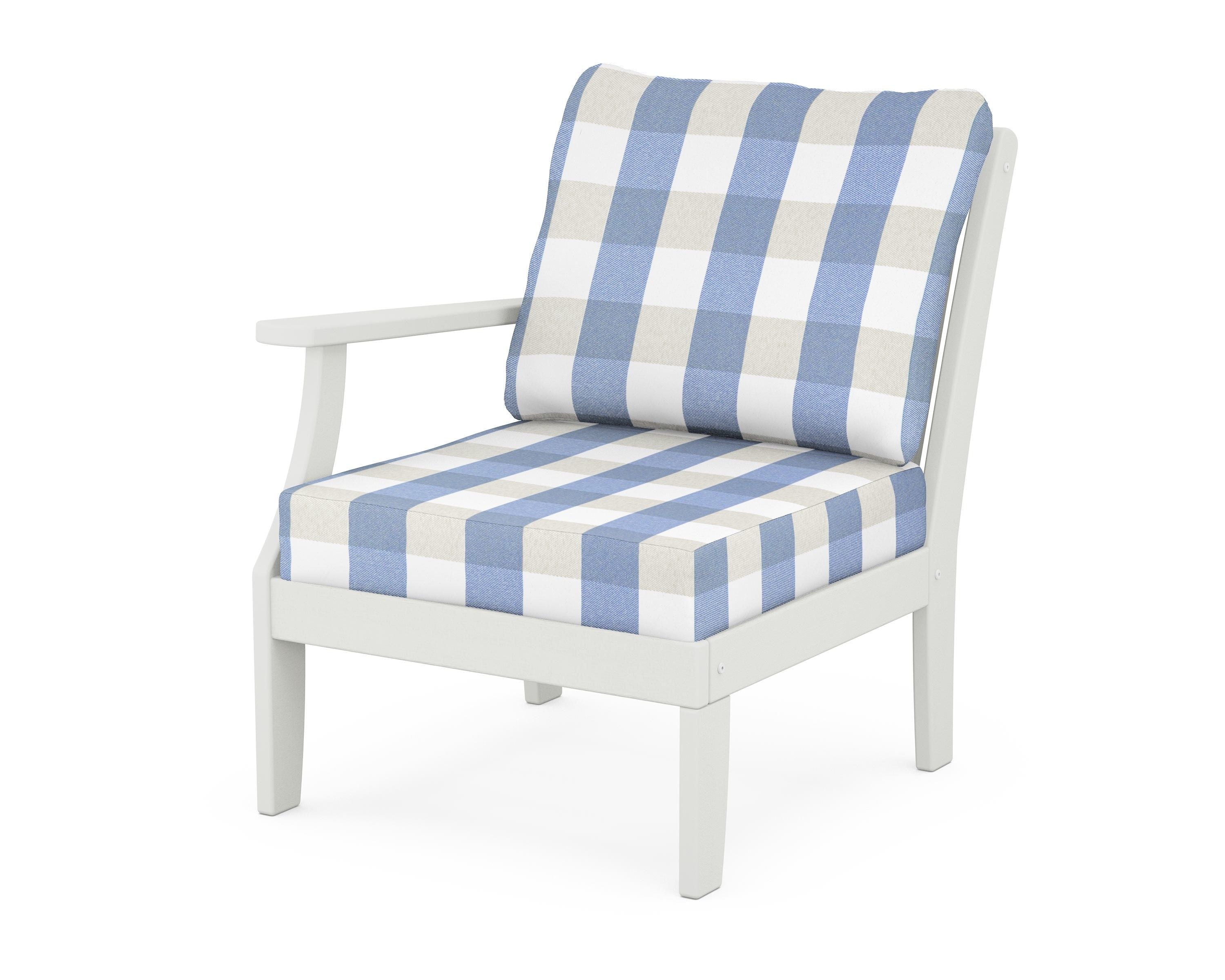 POLYWOOD® Braxton Modular Left Arm Chair in Vintage White / Buffalo Plaid Sky Blue