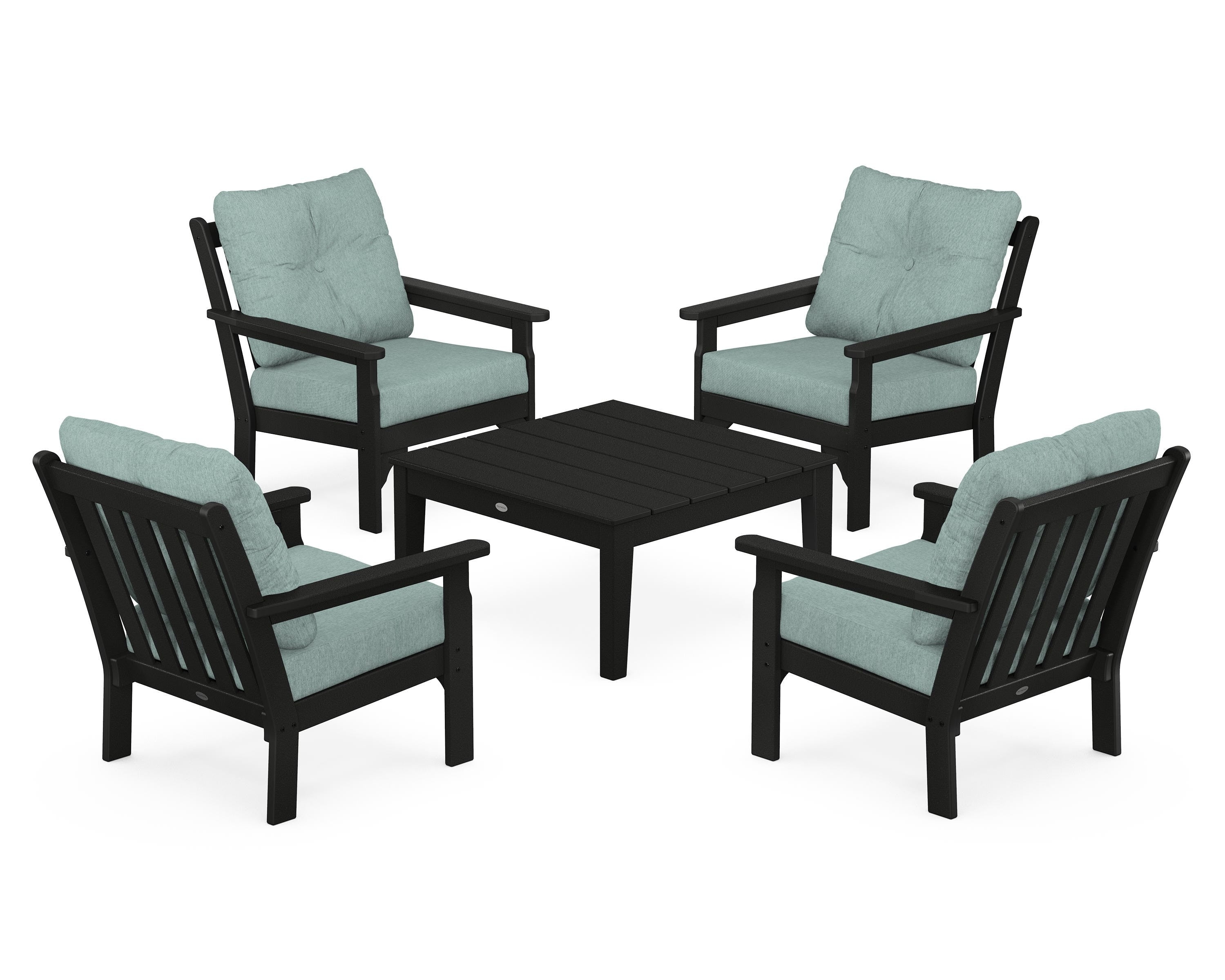 POLYWOOD® Vineyard 5-Piece Deep Seating Conversation Set in Black / Glacier Spa