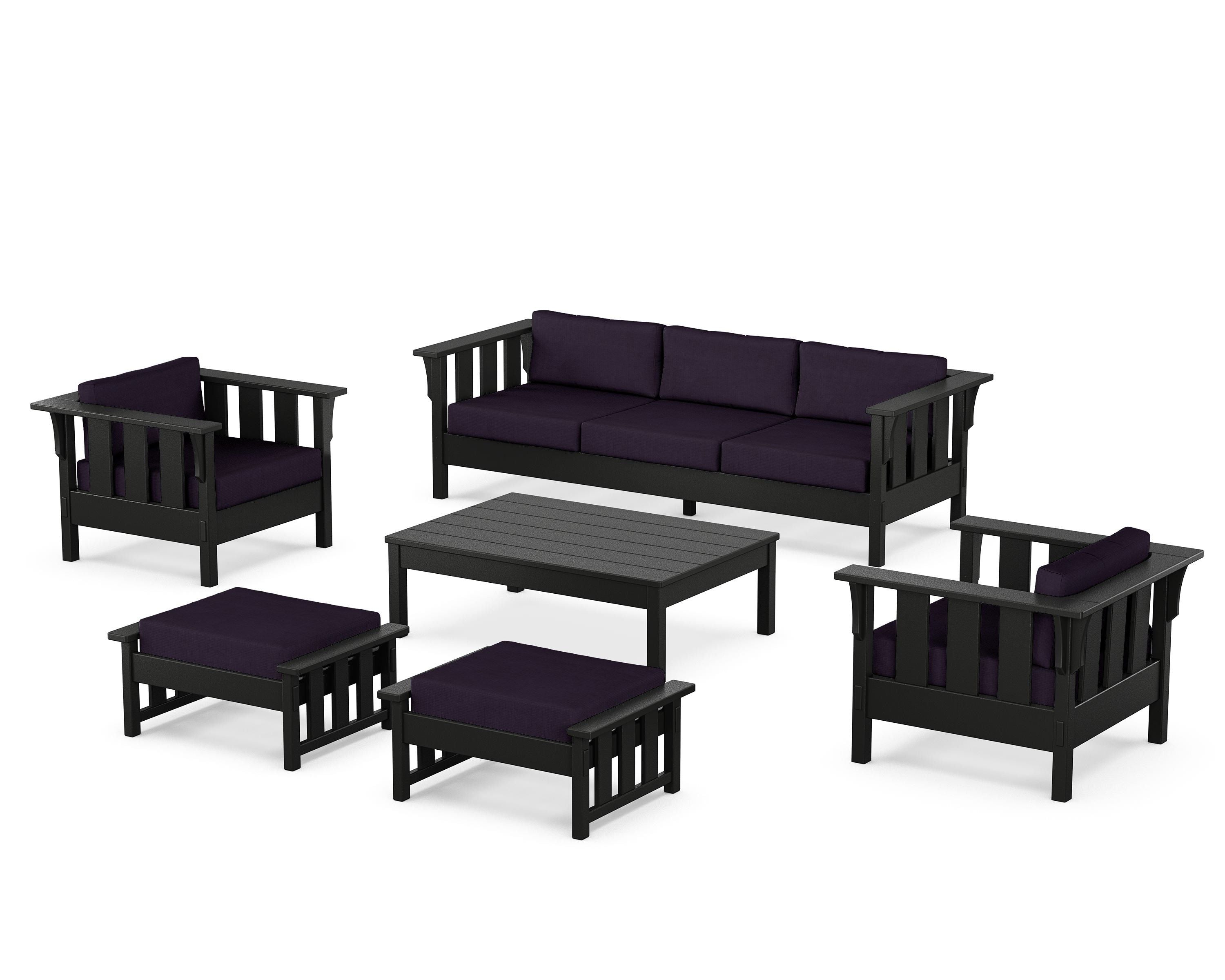 Martha Stewart by POLYWOOD® Acadia 6-Piece Lounge Sofa Set in Black / Navy Linen